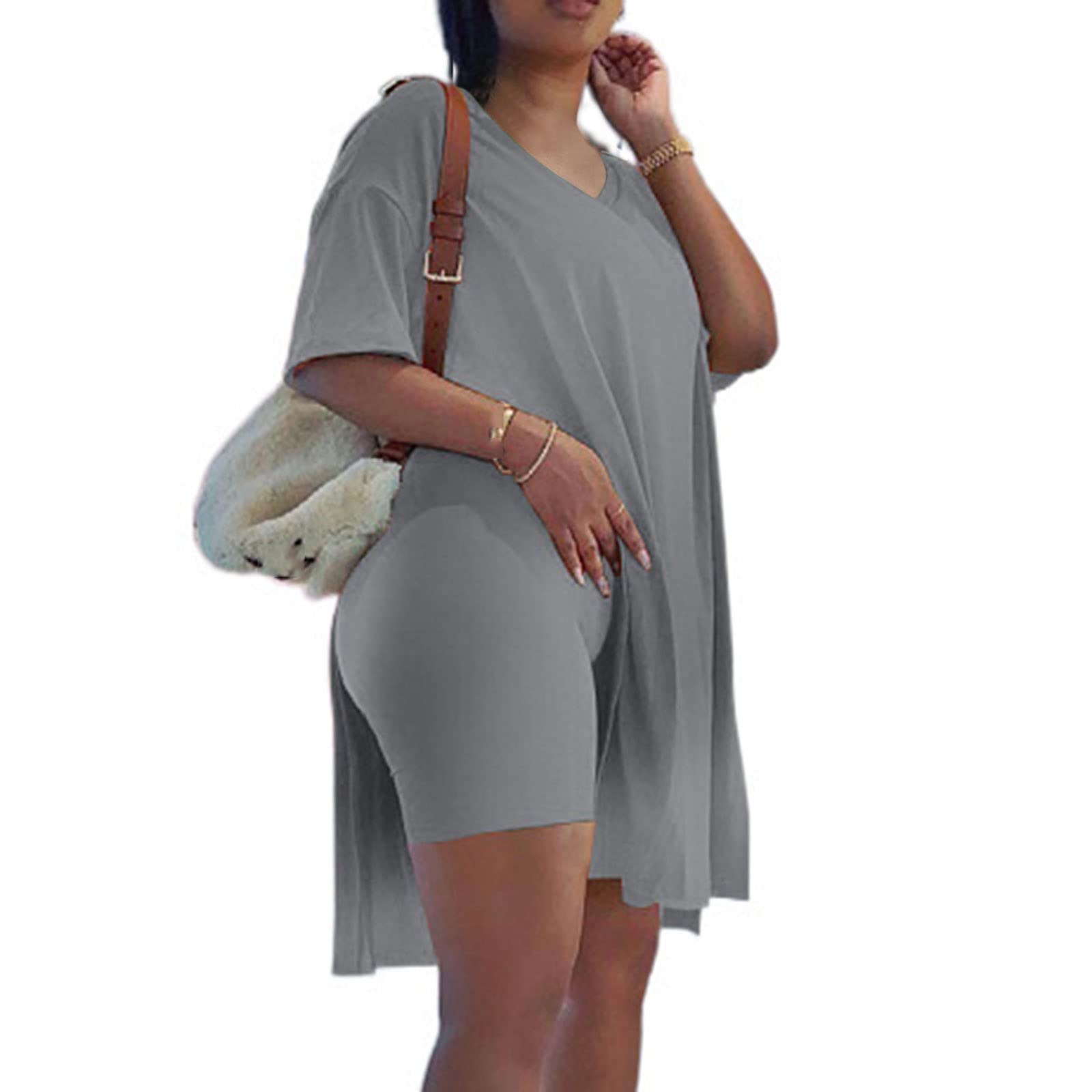 Jsaierl Women's 2-Piece Tracksuit Set - Short Sleeve Tunic Top & Bodycon Biker Shorts - Plus Size Athletic Outfit for Running, Yoga & Gym Workouts | Prime Deals & Lightning Deals Today