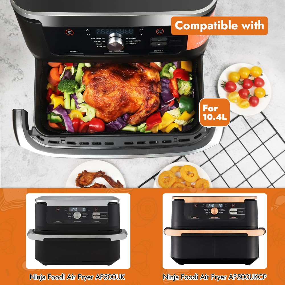 GINOYA Large Air Fryer Liners for Ninja AF500UK & Duronic AF34 - Reusable Silicone Accessories for 10.4L & 10L Air Fryers (2PCS) - Perfect for Healthy Cooking, Roasting, Baking & Frying at Home