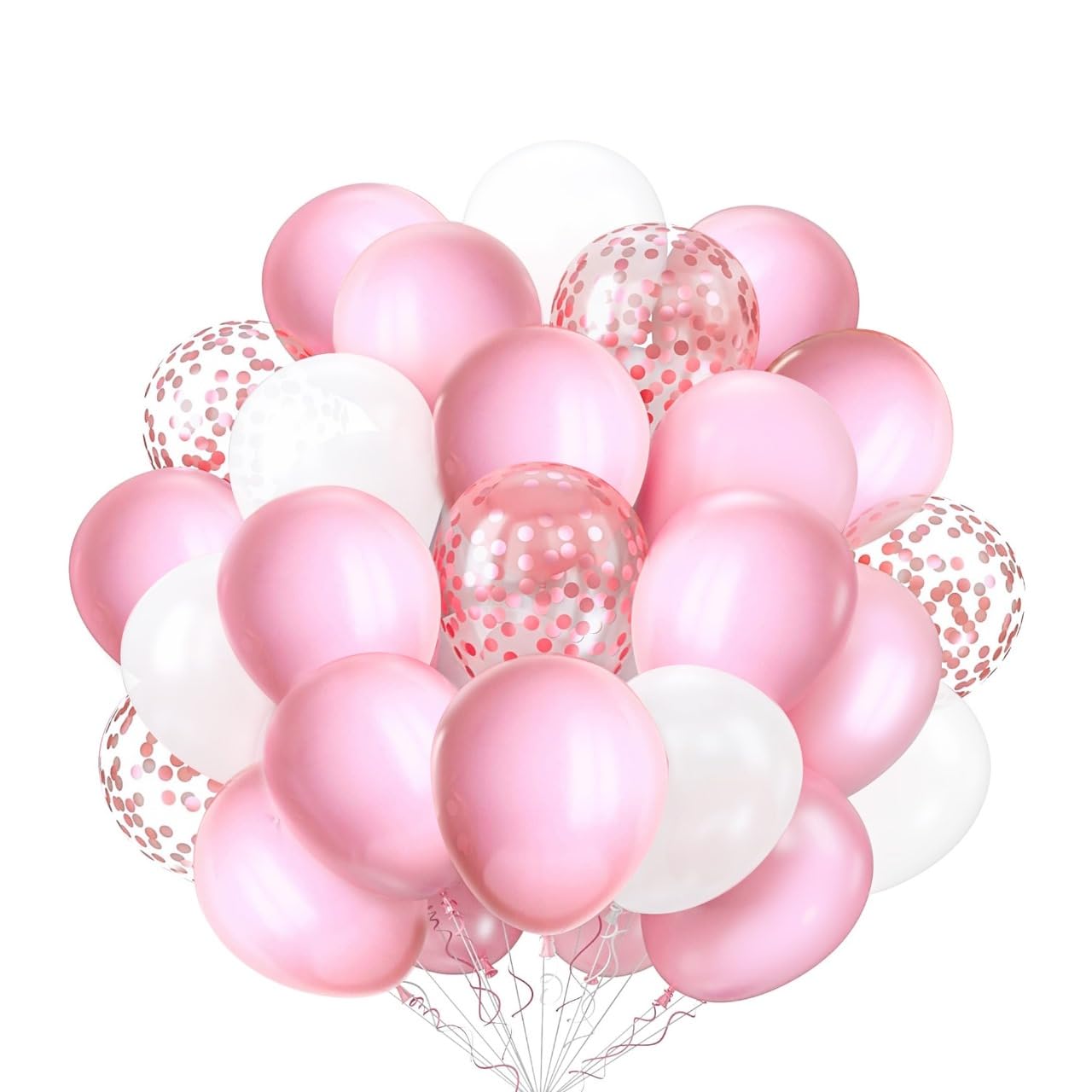 OHugs 50-Pack Balloon Set - 30 Pink Balloons, 10 White Balloons & 10 Confetti Balloons with 2 Ribbons for Bridal Shower, Baby Shower, Birthday Party, Wedding Decorations - Perfect for Indoor/Outdoor Party Decorations & Photo Backdrops