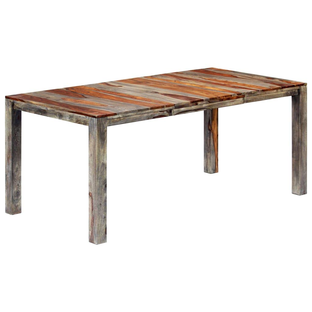 Solid Sheesham Wood Dining Table - Rectangular Kitchen & Dining Room Table with Wood Tabletop in Gray - Perfect for Home, Kitchen, Living Room & Small Spaces