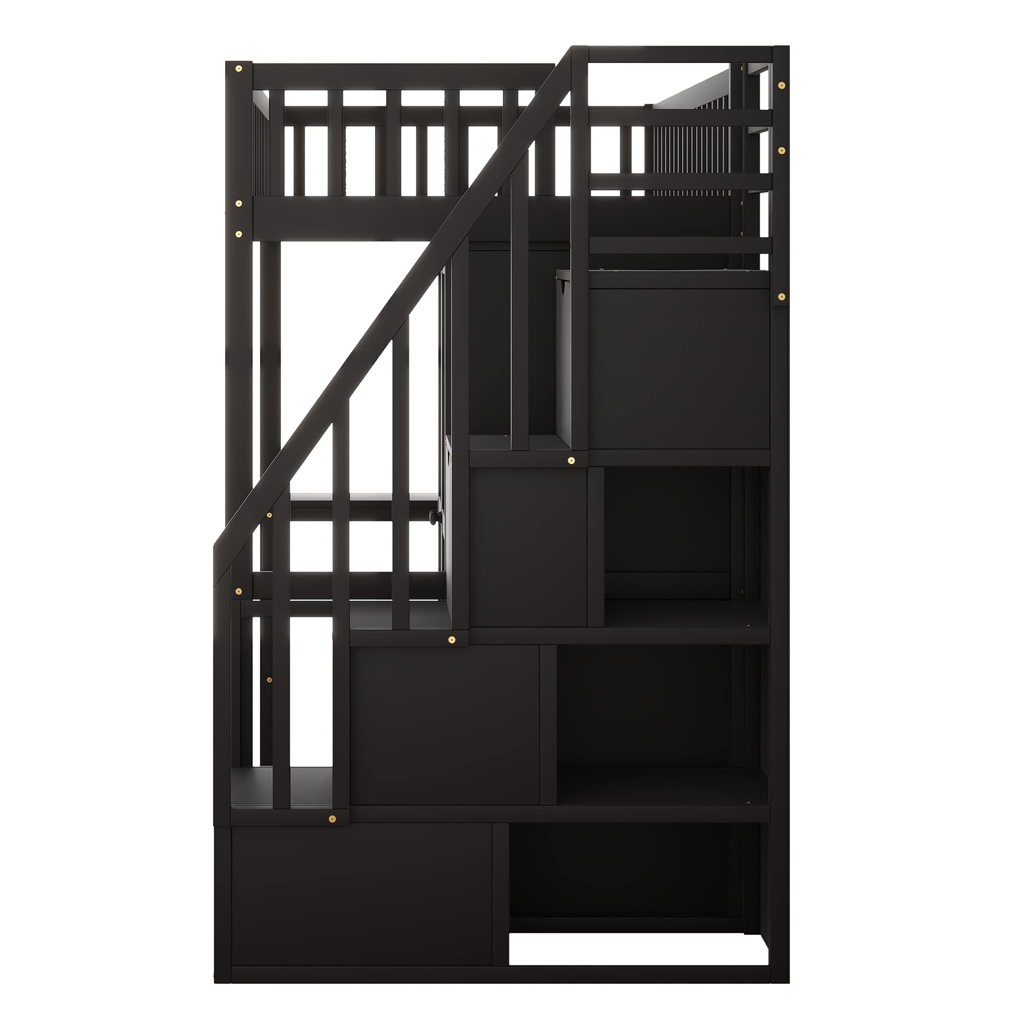 Harper & Bright Designs Twin Size Wood Loft Bed with Desk, Wardrobe, Bookshelf & Drawers - Space-Saving Study & Sleep Solution for Kids & Teens - Espresso Finish