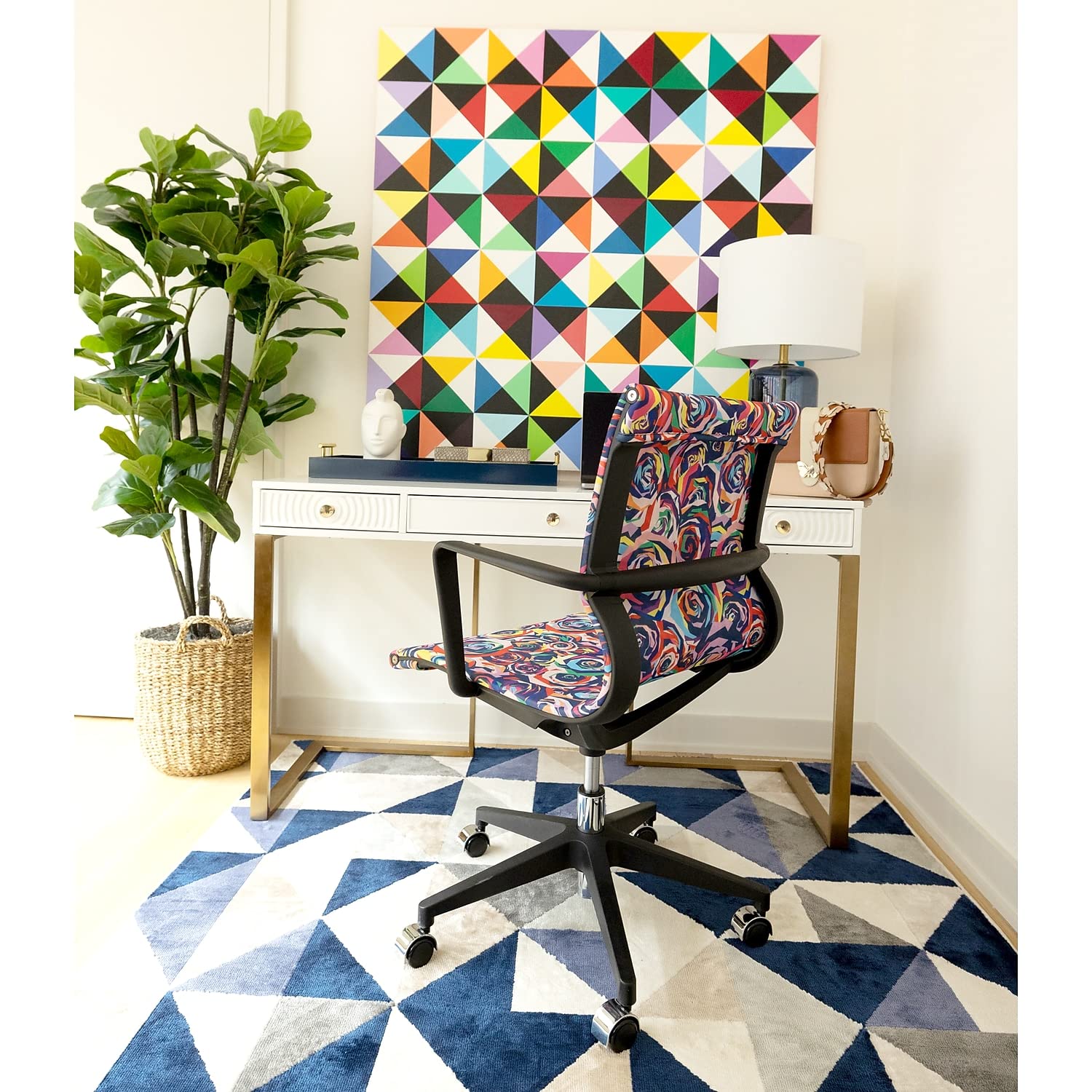 Eurotech Seating Elizabeth Sutton Collection Wynwood Multi Rose Task Chair - Ergonomic Nylon Office Desk Chair with Black Frame & Silver Accents - Perfect for Home Office, Study & Workspace