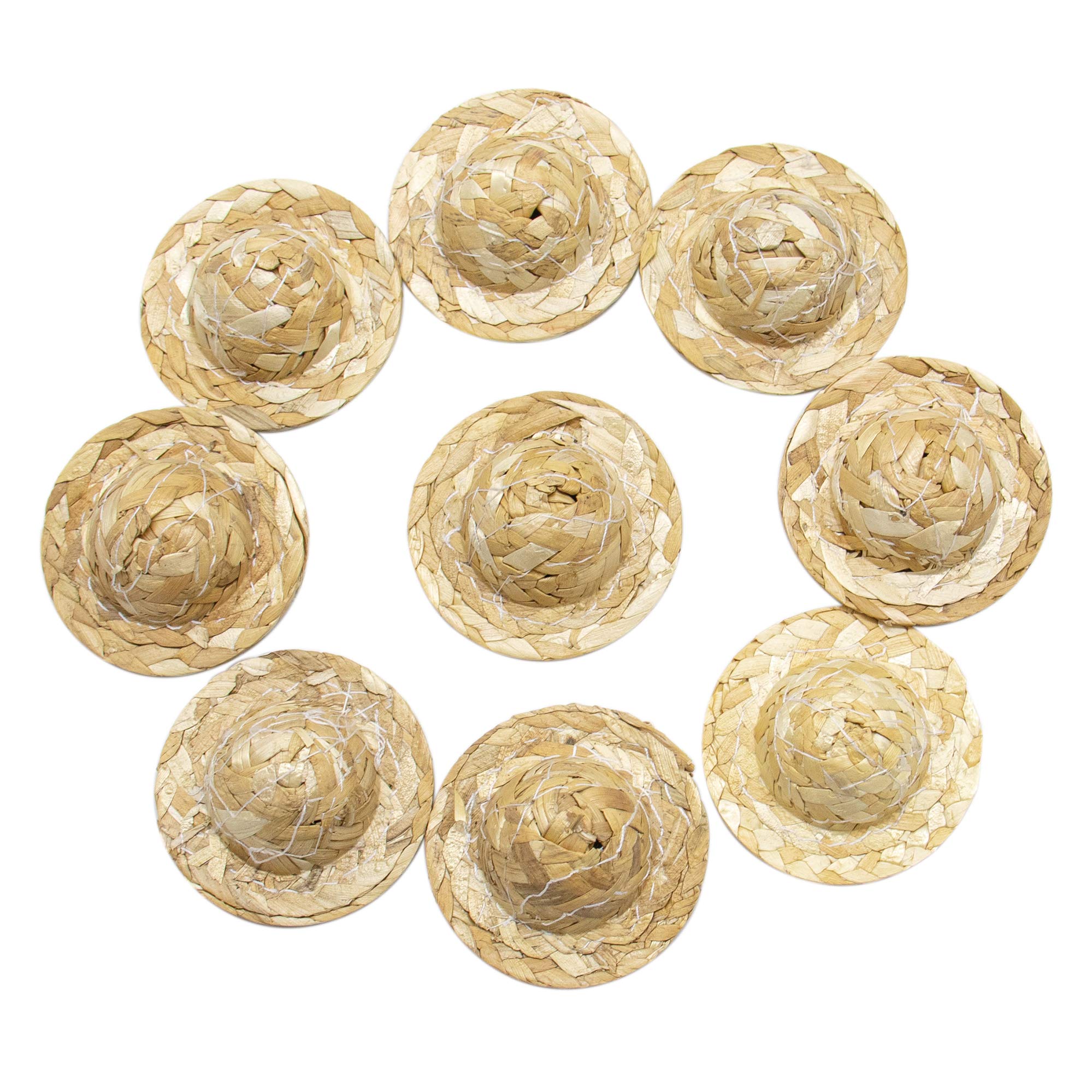 Mini Straw Hats for DIY Crafts - 2.1 Inch Set of 9 Small Knitting Hats for Home Decor, Party Favors & Scrapbooking | AUEAR Handmade Decorative Accessories