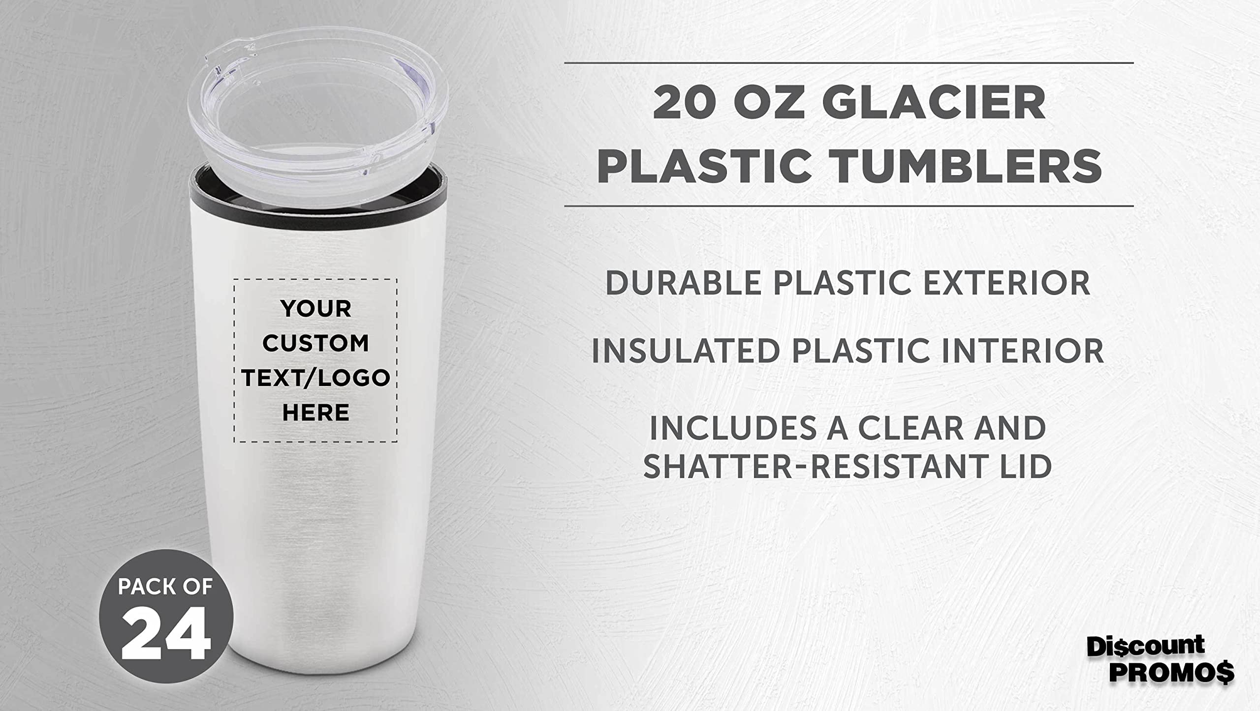 Custom 20 oz Plastic Tumblers Set of 24 - Personalized Bulk Pack with Lids, Insulated Ice Coffee Cup, Silver Travel Tumbler for Office, Party, and Outdoor Use