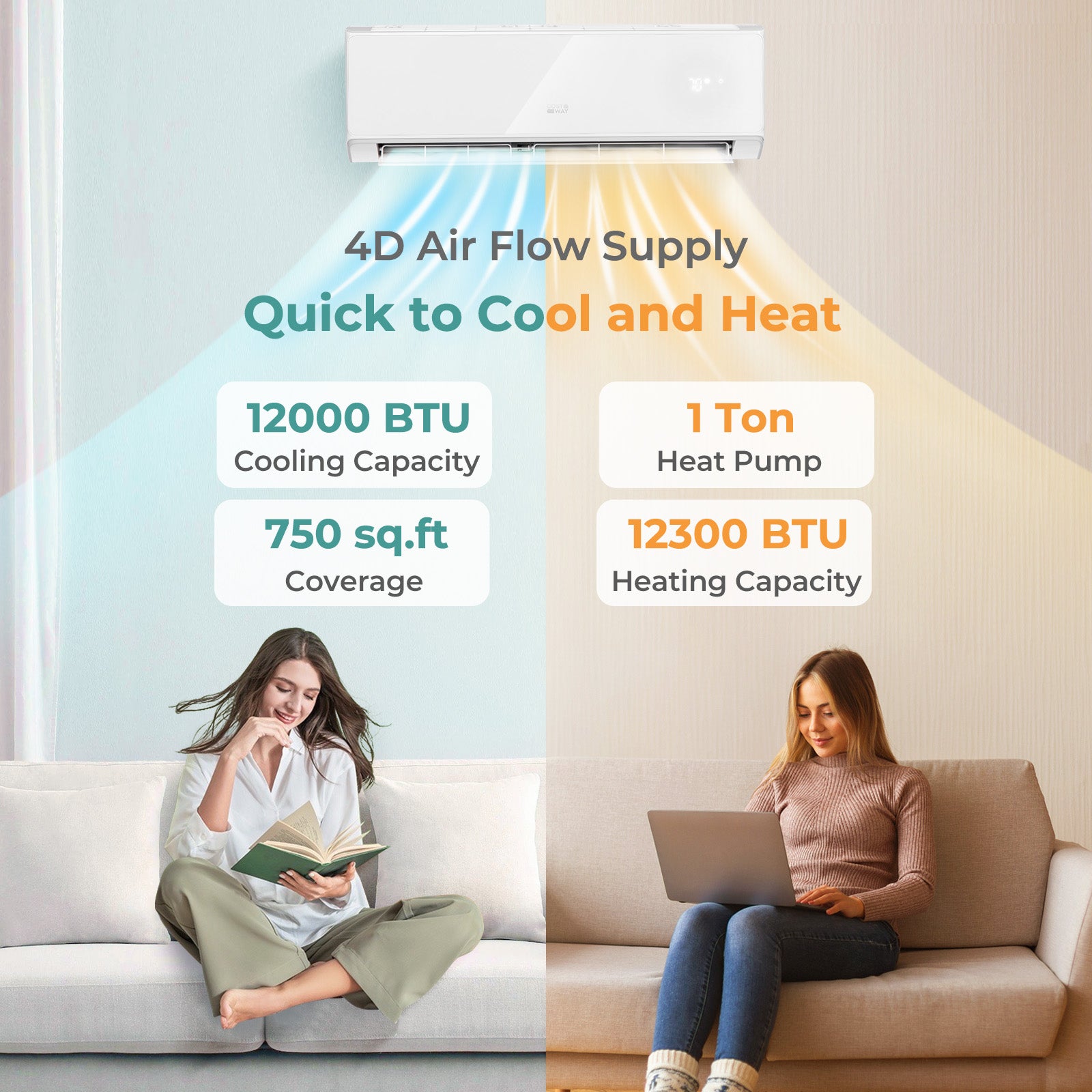 Costway 12000 BTU Mini Split Air Conditioner & Heater with WiFi - 22 SEER2 High Efficiency for Home & Office Cooling & Heating | Energy Saving Smart AC Unit for Bedroom, Living Room or Small Spaces