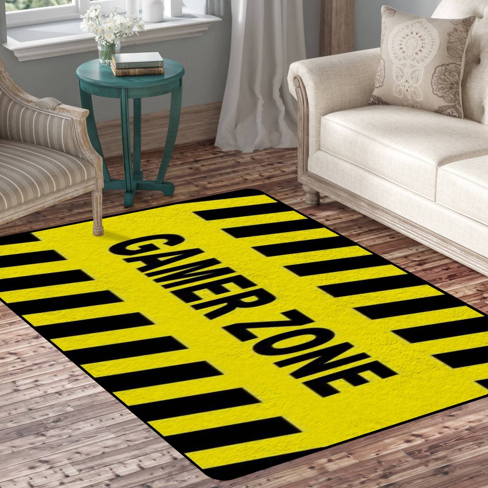 Gamer Zone Sign Non-Slip Fluffy Shaggy Area Rug - Soft Throw Carpet for Living Room, Nursery & Yoga Mats | Indoor/Outdoor Floor Mat for Gamers, Kids Room & Home Decor
