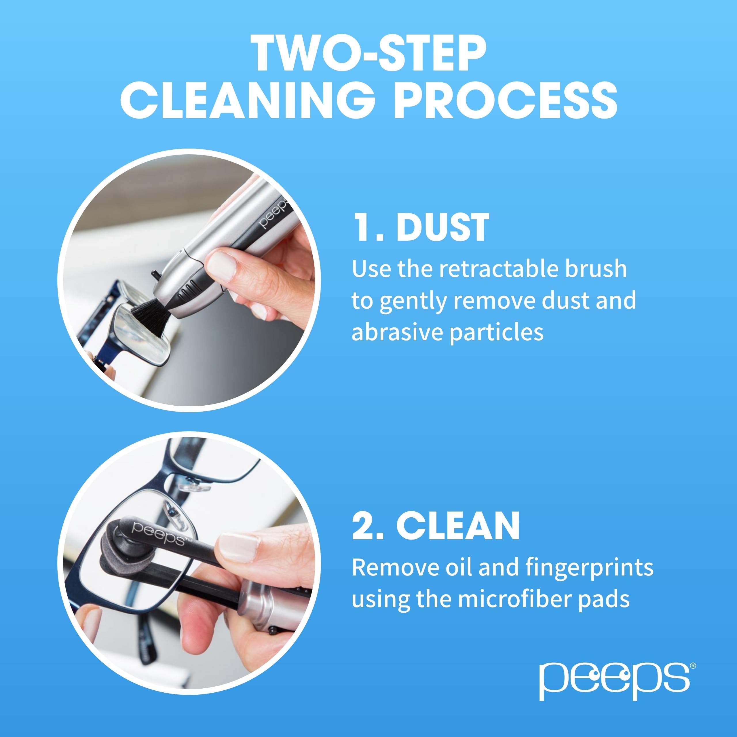 Peeps CarbonKlean Glasses Cleaner - Carbon Microfiber Lens Cleaner for Eyeglasses, Reading Glasses, Sunglasses & Screens - Soft Touch Black (2 Pack) - Perfect for Home, Office, Travel & Outdoor Use