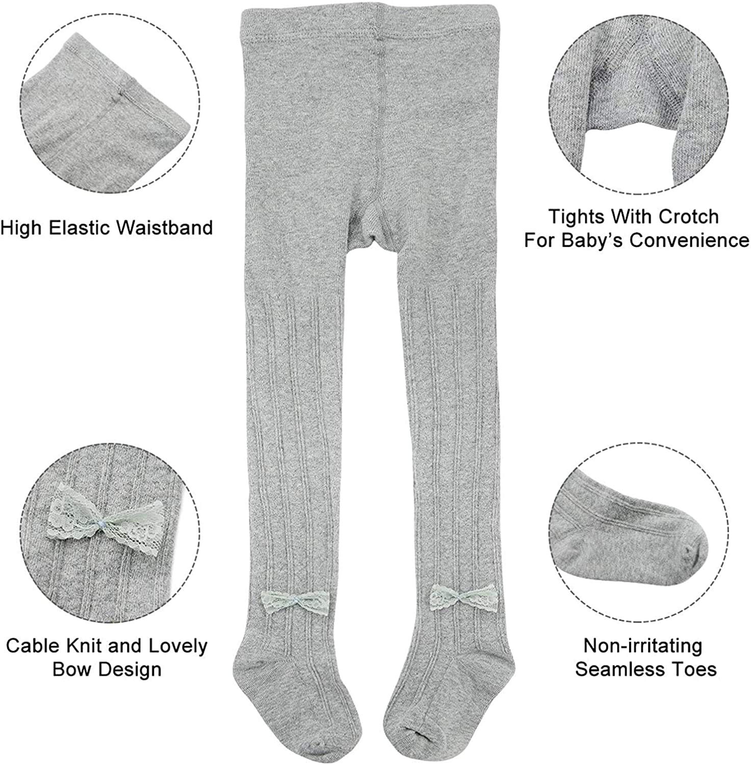 **Azue Baby Girls Cable Knit Leggings - Soft Seamless Toddler Tights with Bowknot - Warm Winter Infant Pants & Stockings for Newborns - Perfect for Playtime, Daycare & Family Outings**