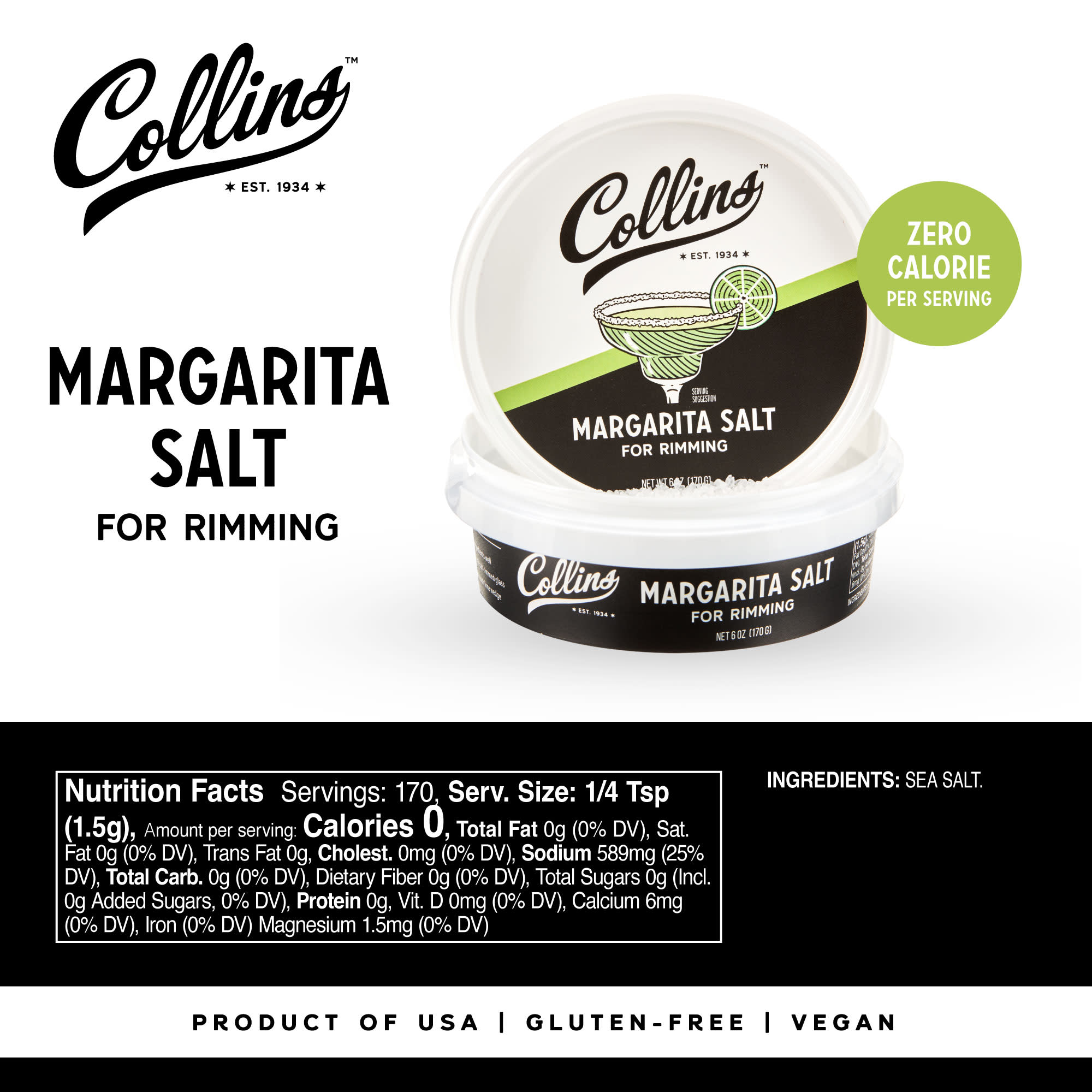 Premium White Margarita Salt - 6 oz (170g) for Cocktail Rims & Garnishes - Perfect for Margaritas, Tequila Shots & Party Drinks