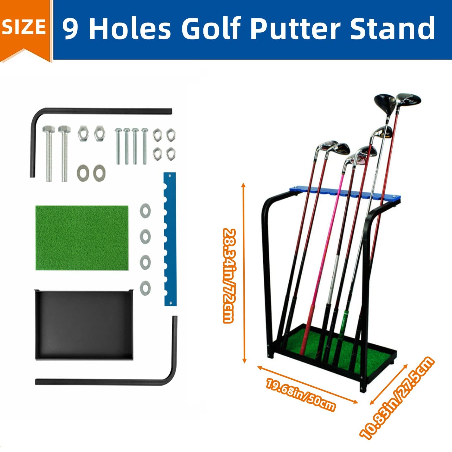 Premium Acrylic Golf Club Rack - 9 Hole Golf Putter Stand Holder with Non-Slip Metal Base | Scratch-Resistant Golf Club Organizer & Display Shelf | Perfect for Home, Office, or Pro Shop Storage