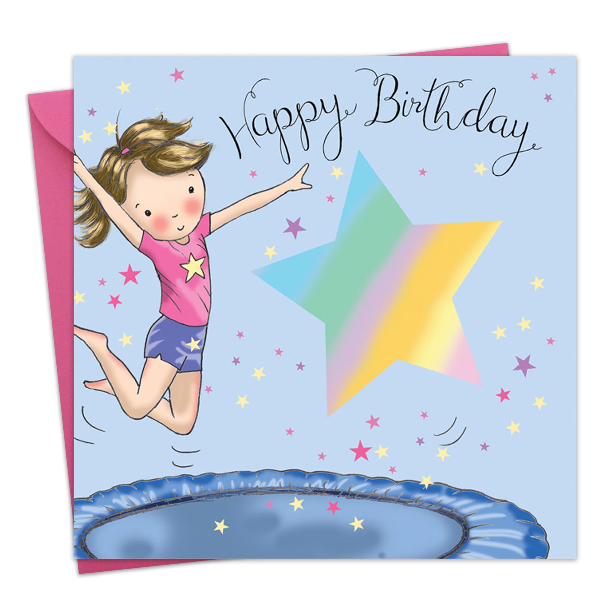 Twizler Happy Birthday Card with Trampoline Design - Sporty Birthday Card for Girls - Fun Children's Birthday Cards & Gifts | Perfect for Trampoline Lovers & Active Kids