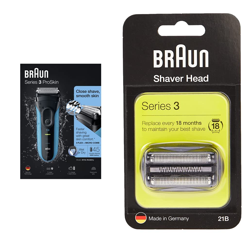 Braun Series 3 ProSkin Electric Shaver for Men - Waterproof Wet/Dry Shaving with Precision Head & Replacement Shaver Head - Perfect for Travel, Daily Grooming & Sensitive Skin Care