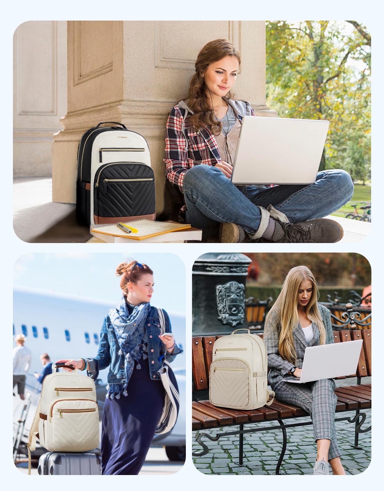 BOSTANTEN 15.6 Inch Women's Laptop Backpack - Stylish College Teacher Computer Bag, Travel Backpack Purse in Brown & Black for Work, School, and Daily Commute
