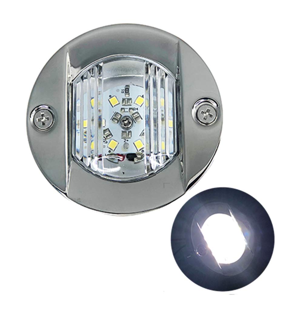 Pactrade Marine 3 Inch Round LED Transom Interior Light - Waterproof Stainless Steel Flush Mount Boat Stern Anchor Light for Fishing Boats, Pontoons & Kayaks | Perfect for Night Fishing & Water Safety