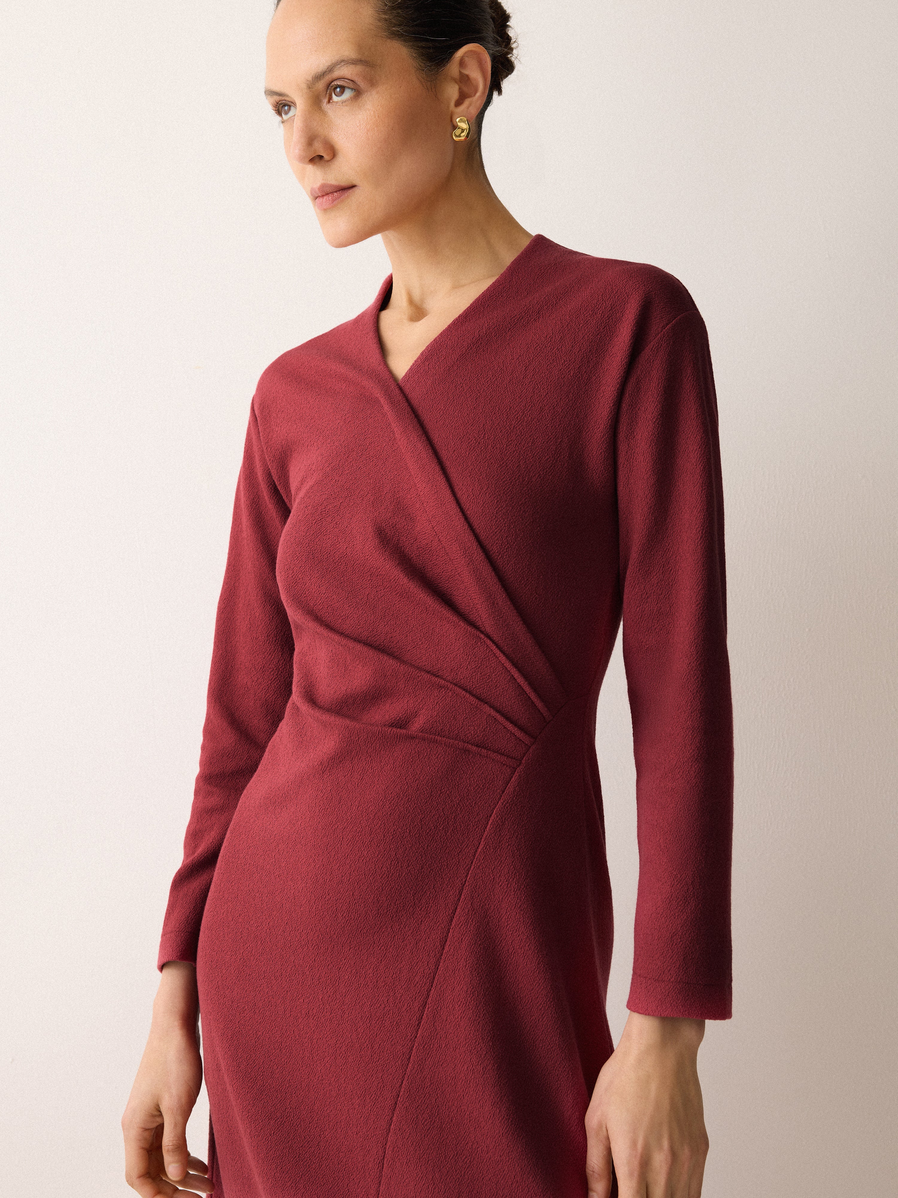 Stylish Pink Mock Wrap Jersey Dress for Women - Comfortable & Flattering Everyday Wear for Casual Outings & Date Nights