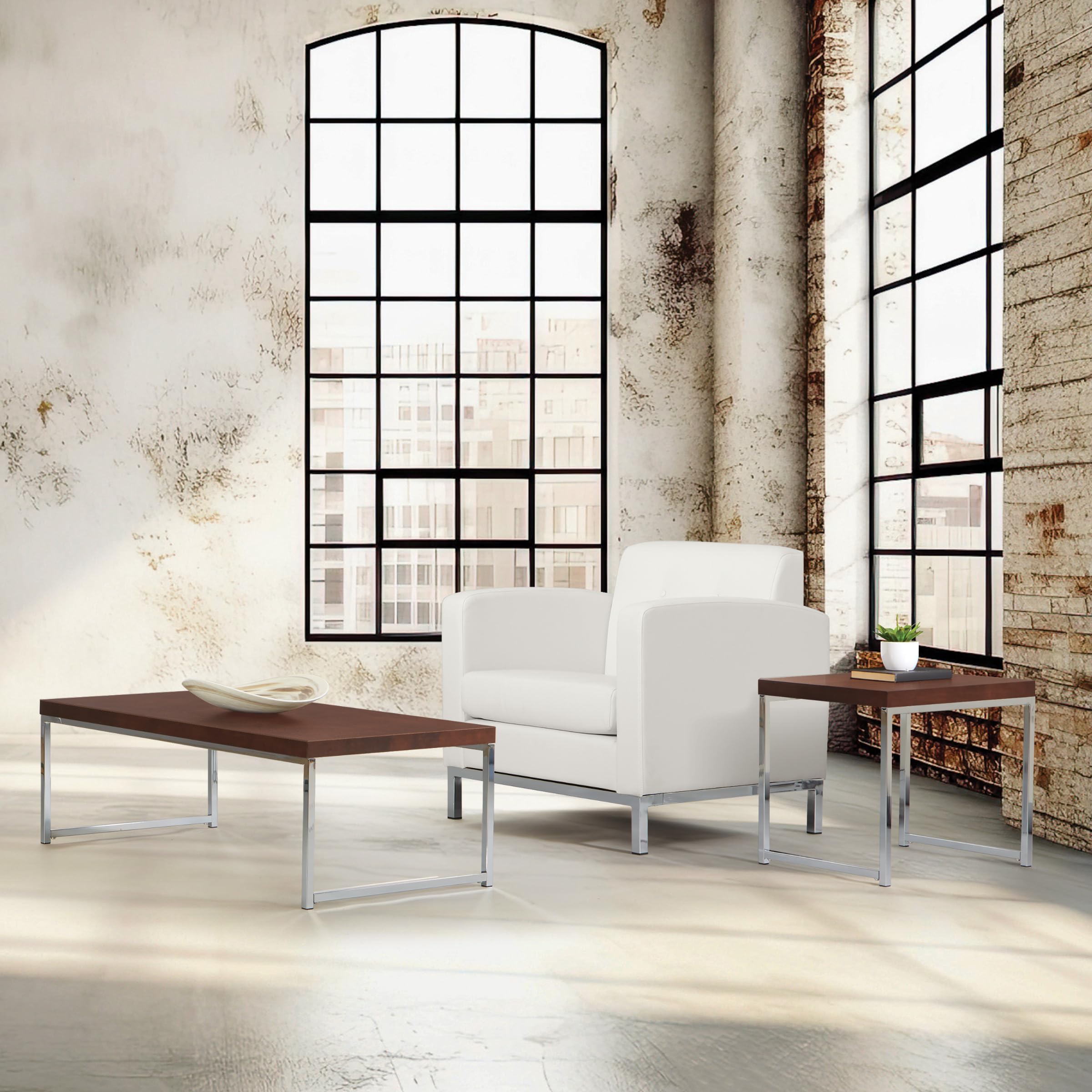 Chrome Base Espresso Coffee Table - Modern Home & Office Decor