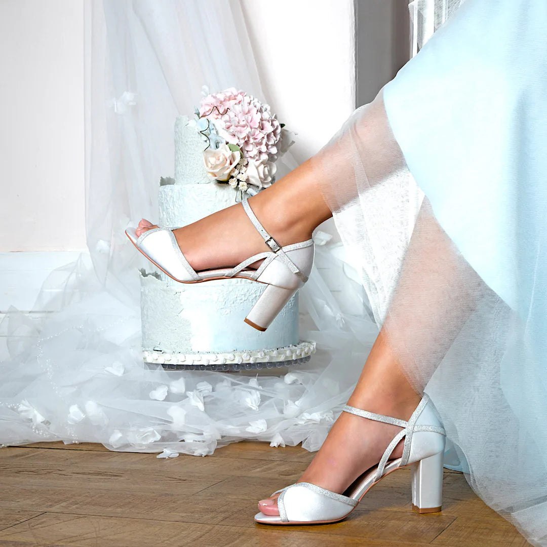 Perfect Bridal Sabrina Ivory Satin Glitter Block Heel Wedding Shoes for Bride Size 8 - Elegant Bridal Party, Church Ceremony, Reception & Photoshoot