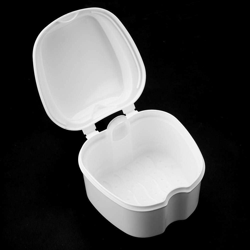 Premium Retainer Case & Denture Storage Box - Portable False Teeth Container for Travel, Home & Night Use (White) - Ideal for Dentures, Retainers & Aligners