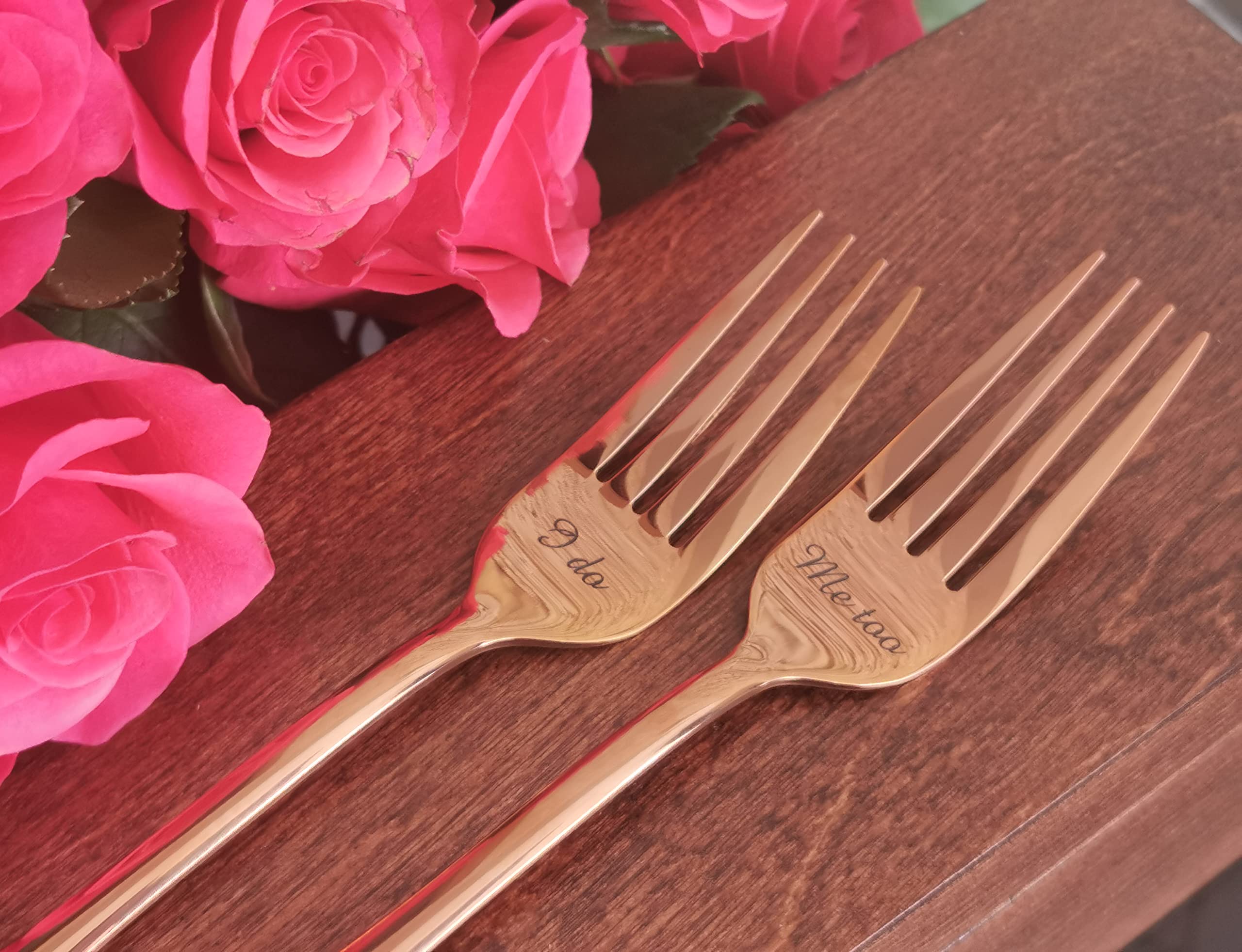 Personalized Rose Gold Cake Pie Pastry Server Set - Engraved Wedding Cake Serving Utensils with Custom Knife & Forks - Anniversary Birthday Bridal Shower Gift - Perfect for Wedding Receptions, Birthday Parties & Special Events