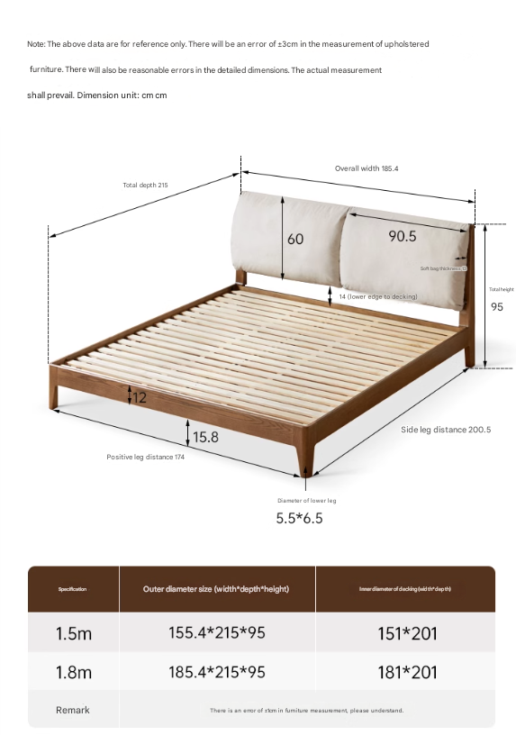 Solid Oak Wood Bed Frame with Soft Fabric Upholstered Headboard - Queen Size, Modern Minimalist Design for Bedroom, Guest Room, or Dorm