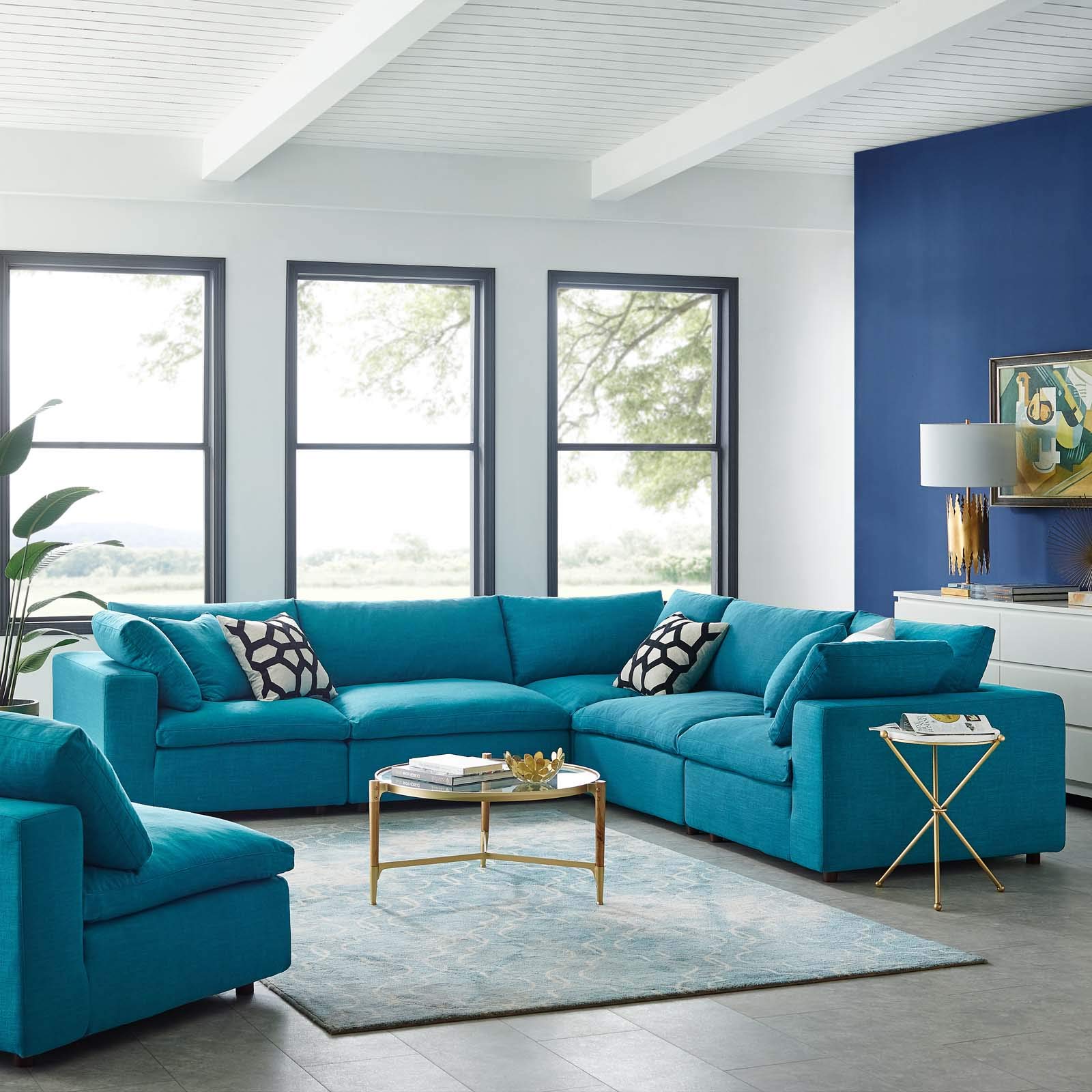 Modern Contemporary Urban Design Fabric Sectional Sofa Set in Aqua Blue - Perfect for Living Room, Lounge, Club & Lobby Decor - Comfortable Seating for Relaxation & Social Gatherings