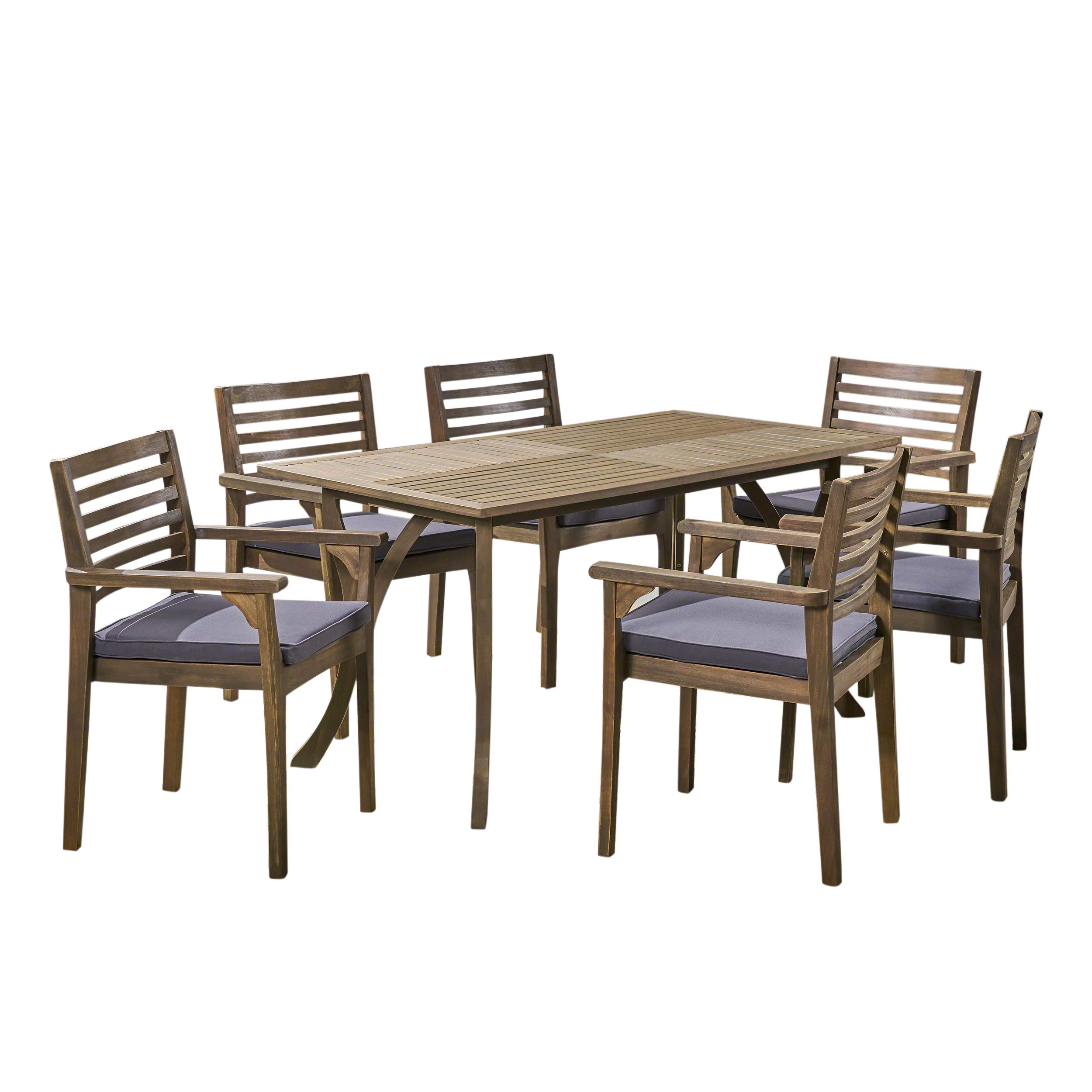 Premium Acacia Wood 6-Person Outdoor Patio Dining Set with Cushions - 59