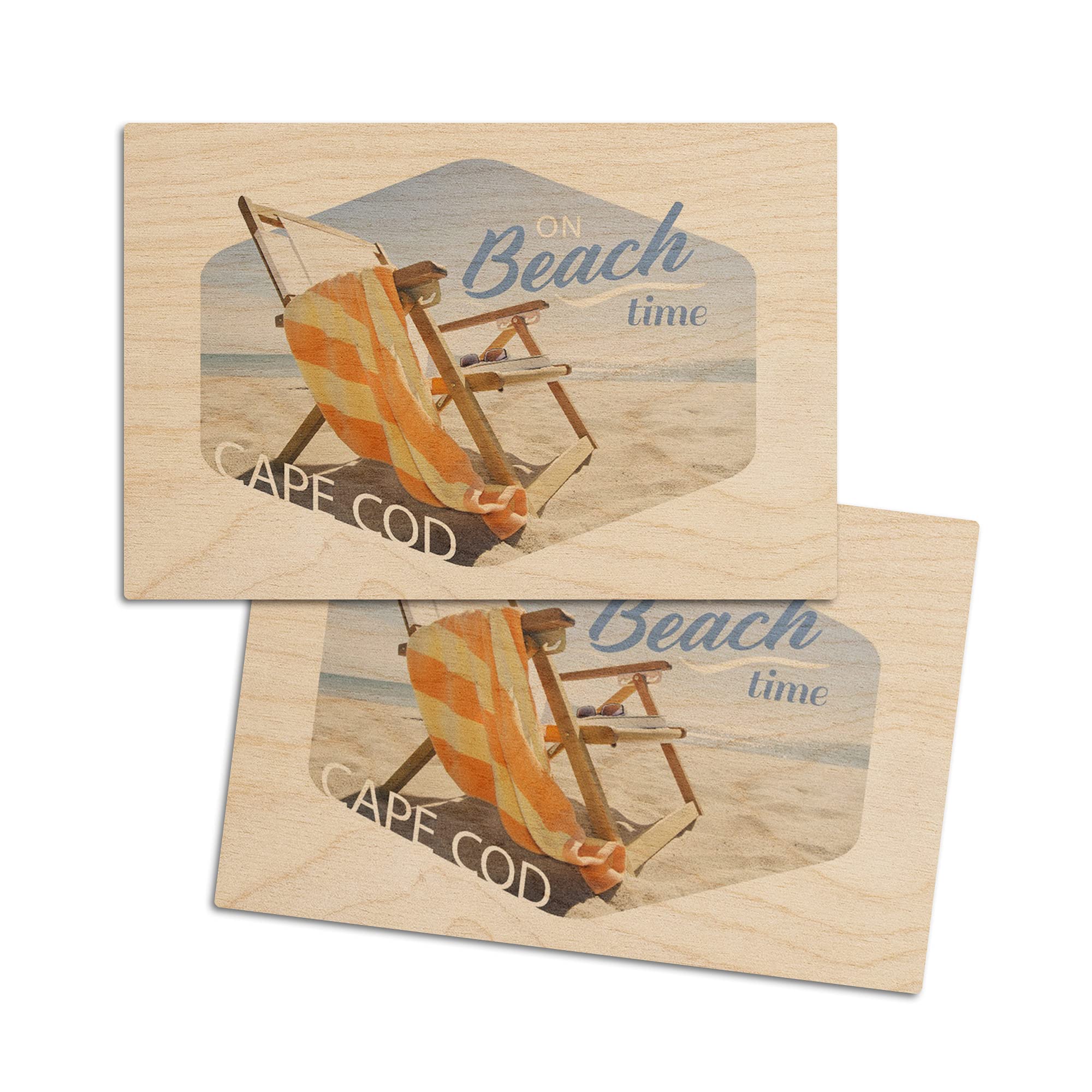Premium Folding Beach Chair for Cape Cod & Massachusetts – Rustic 4x6 Birch Wood Postcards & 2-Pack Stationery Set – Perfect for Beach Trips, Coastal Home Decor & Gift Giving