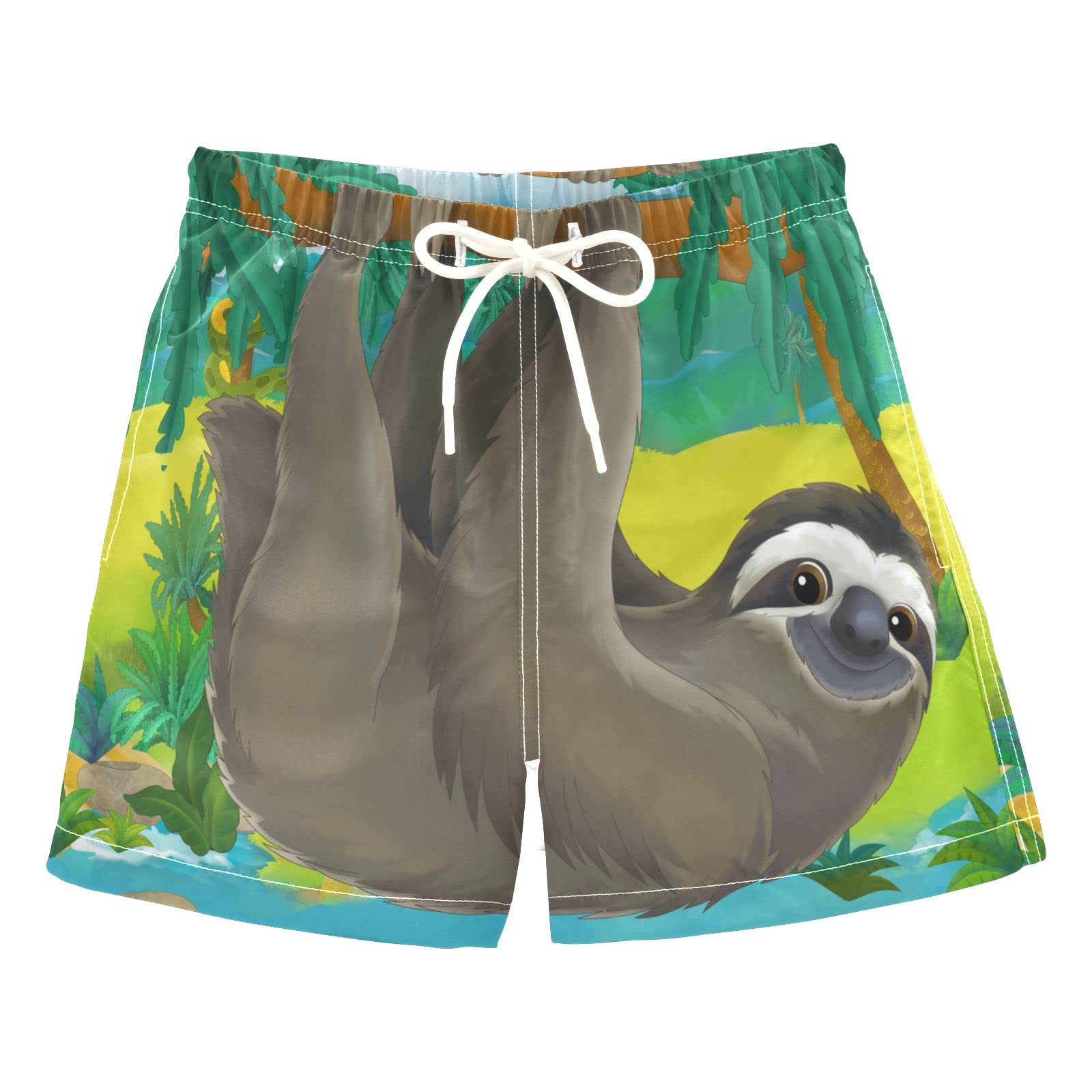 AMICHIC Boys Cartoon Sloth Swim Trunks - Quick Dry Toddler Swimwear for Kids 2-8 Years | Beach, Pool & Summer Water Play Outfit
