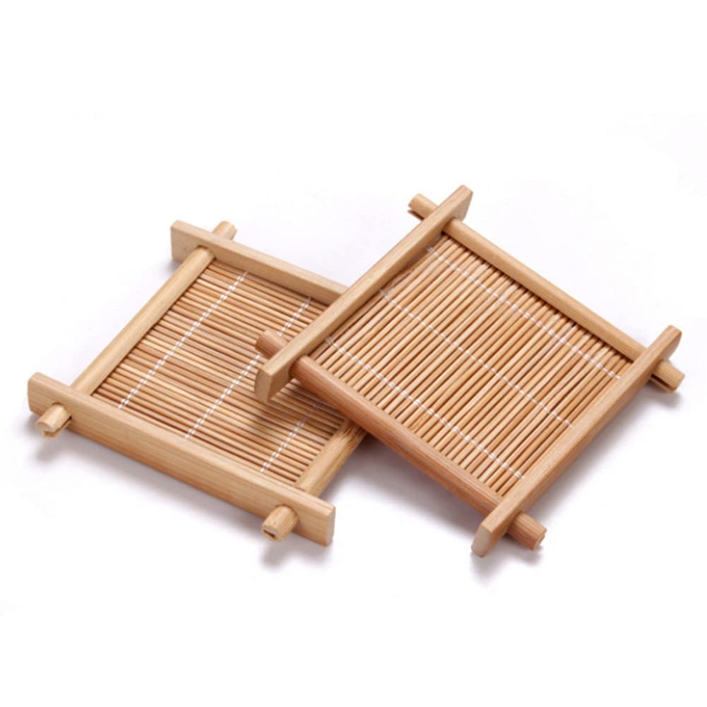 AKOAK 2-Pack Handmade Bamboo Coasters for Kung Fu Tea & Coffee - Natural Wood Drink Mats for Table Protection - Perfect for Tea Ceremony, Coffee Bar & Kitchen Decor
