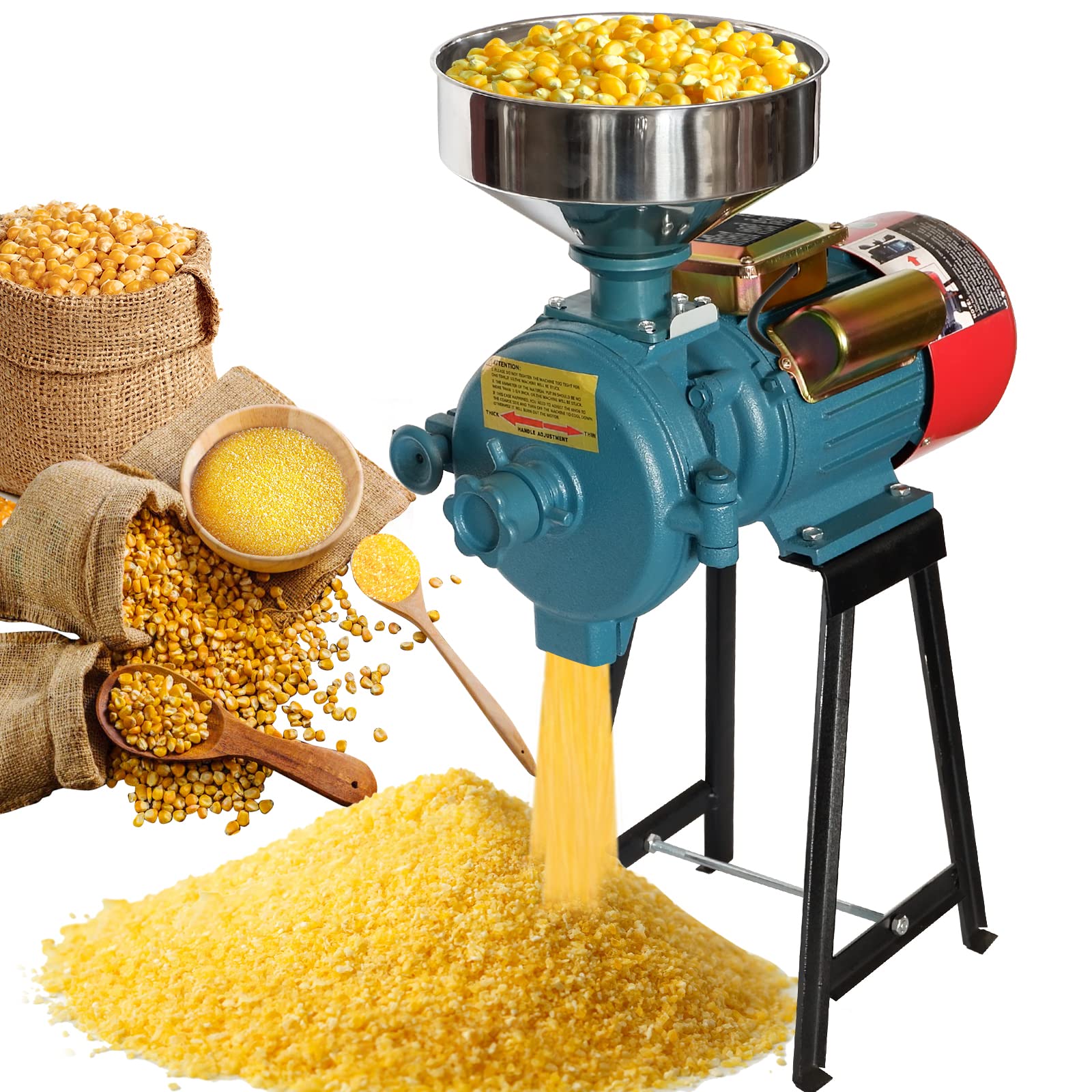 SLSY 3000W Commercial Electric Grain Mill Grinder - Heavy Duty 110V Dry Grinder for Rice, Corn, Coffee, Wheat & Cereals with Funnel - Perfect for Home, Bakery & Farm Use