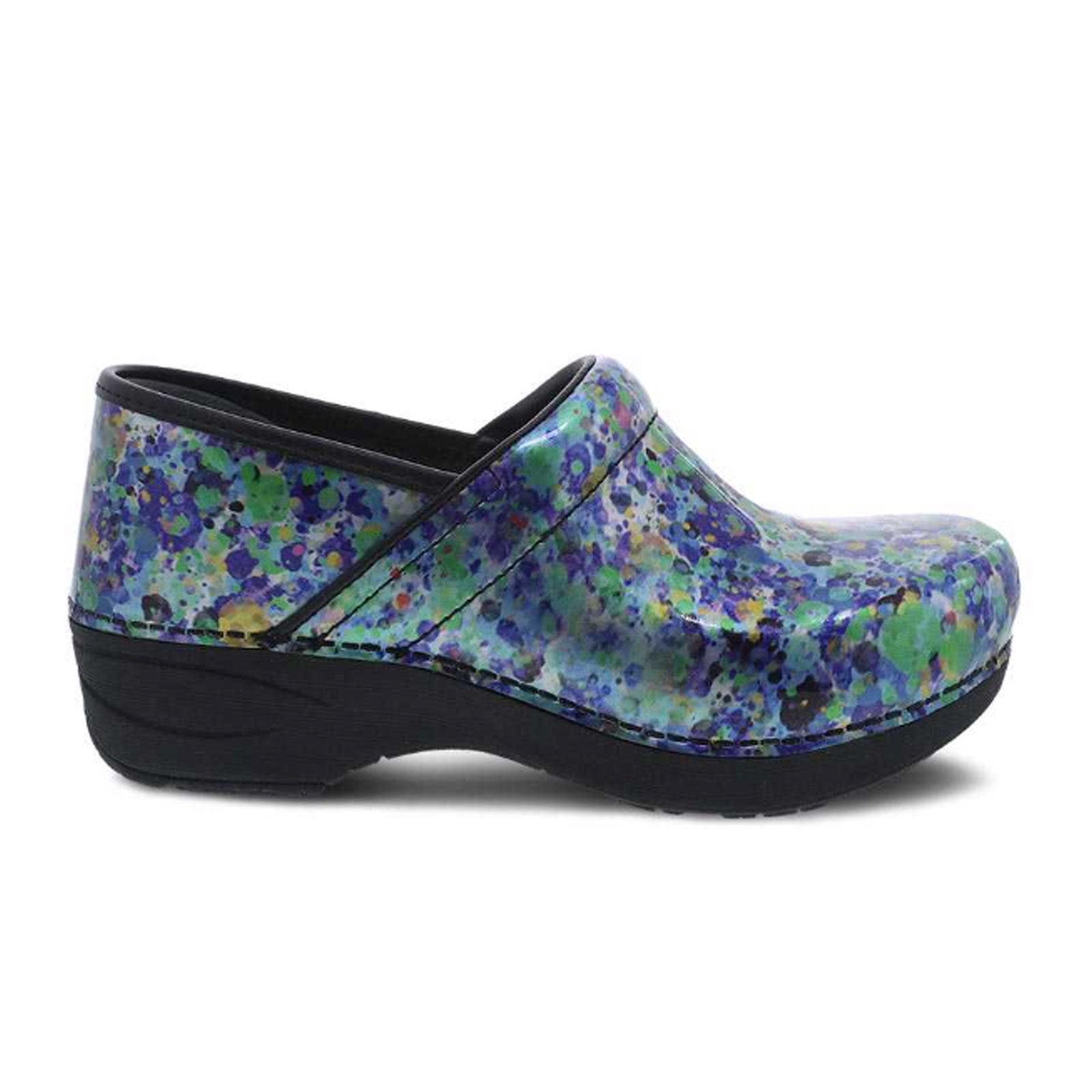 Dansko XP 2.0 Women's Clog Shoes - Watercolor Dots Patent Leather Slip-Resistant Work Shoes for Nurses, Chefs & Healthcare Professionals