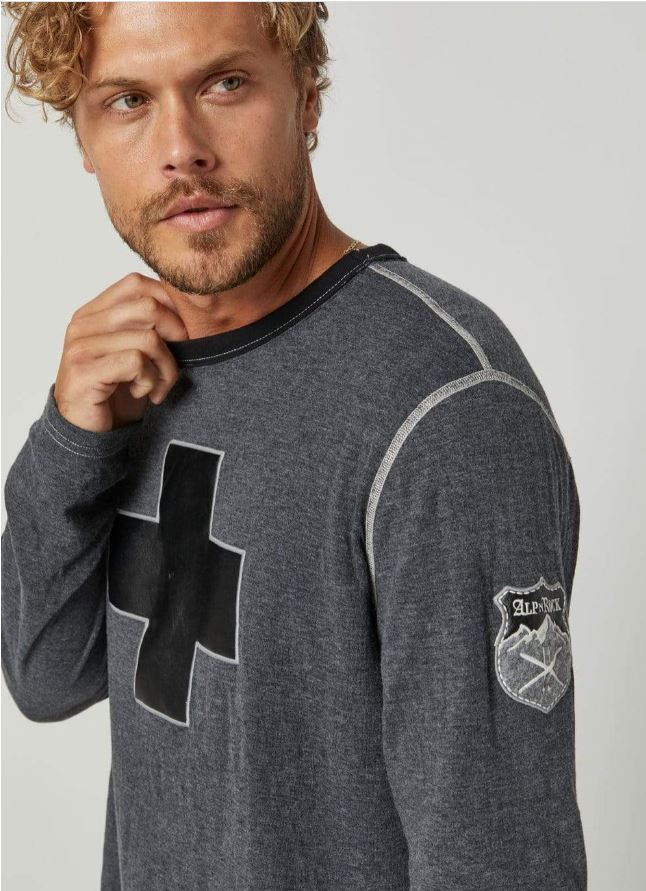 Men's Alp N Rock Helvetica Crew Neck Sweatshirt - Heather Black - Comfortable Casual Pullover for Everyday Wear & Outdoor Activities