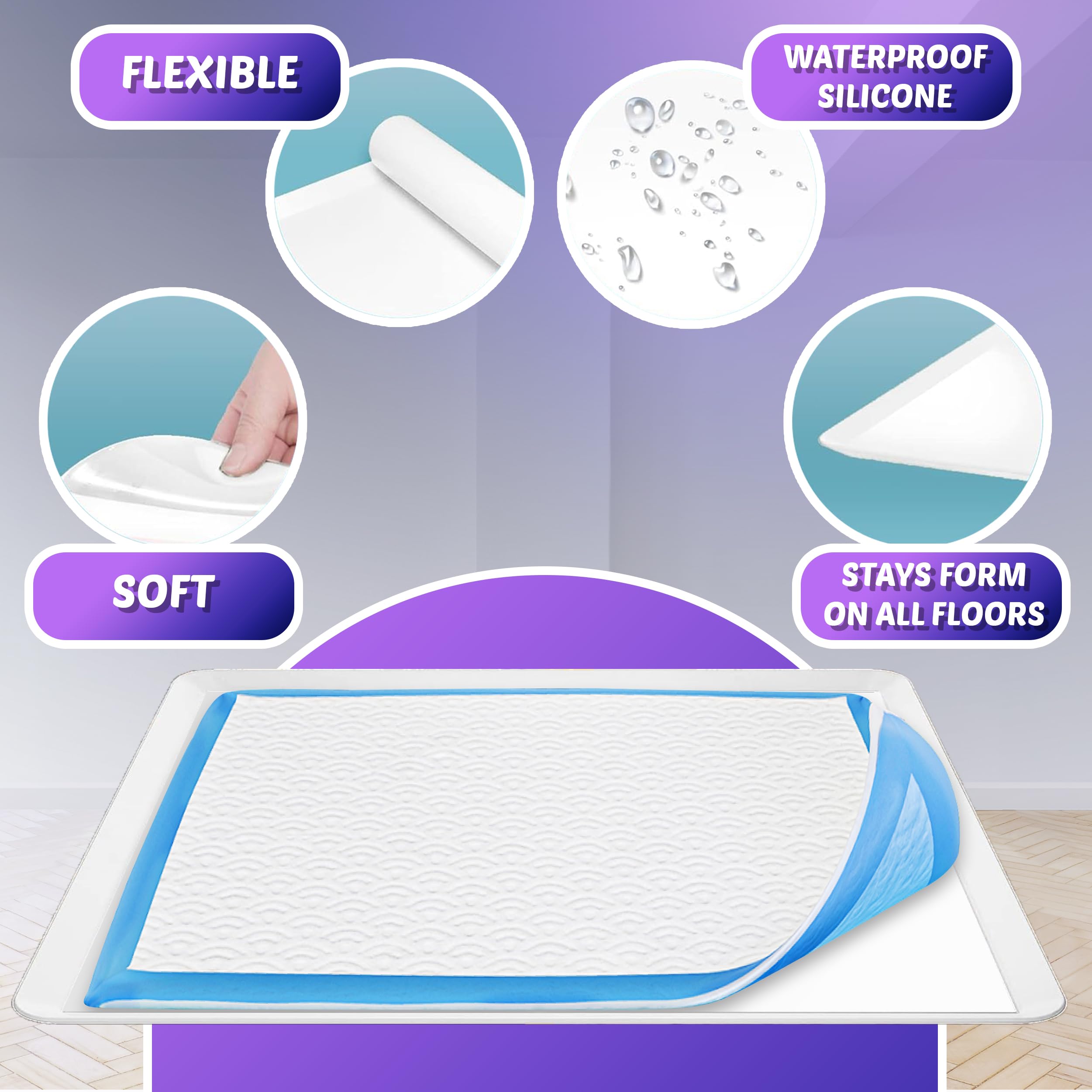 Skywin Dog Pad Holder Tray for 27.5 x 44 Inches Training Pads - White, Easy to Clean & Store, Non-Slip Silicone Wee Wee Pad Holder, No Spill Pee Pad Tray for Dogs - Perfect for Indoor Potty Training, Kennels & Small Spaces