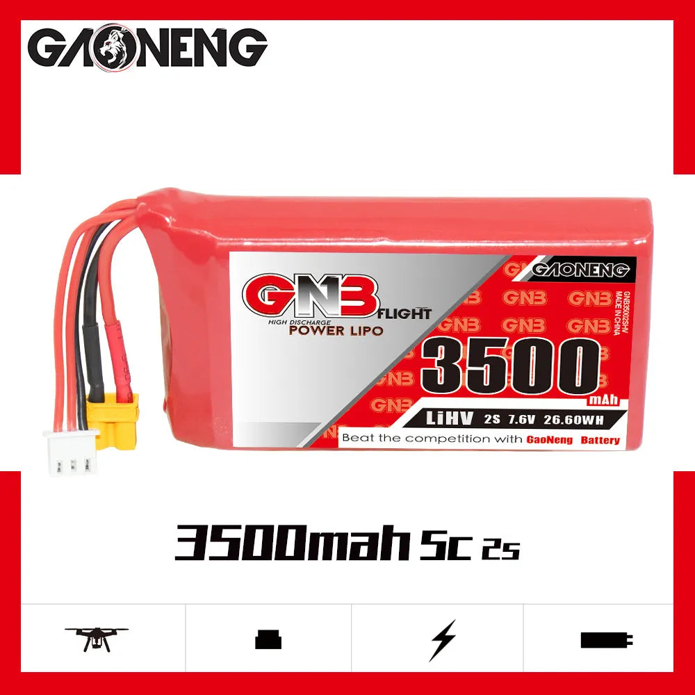 GNB 3500mAh 7.6V 2S LiPo LiHv Rechargeable Battery with XT30 Plug - Compatible with FrSky ACCST Q X7 Transmitter Remote Controller - Perfect for RC Drones, Airplanes, and FPV Racing