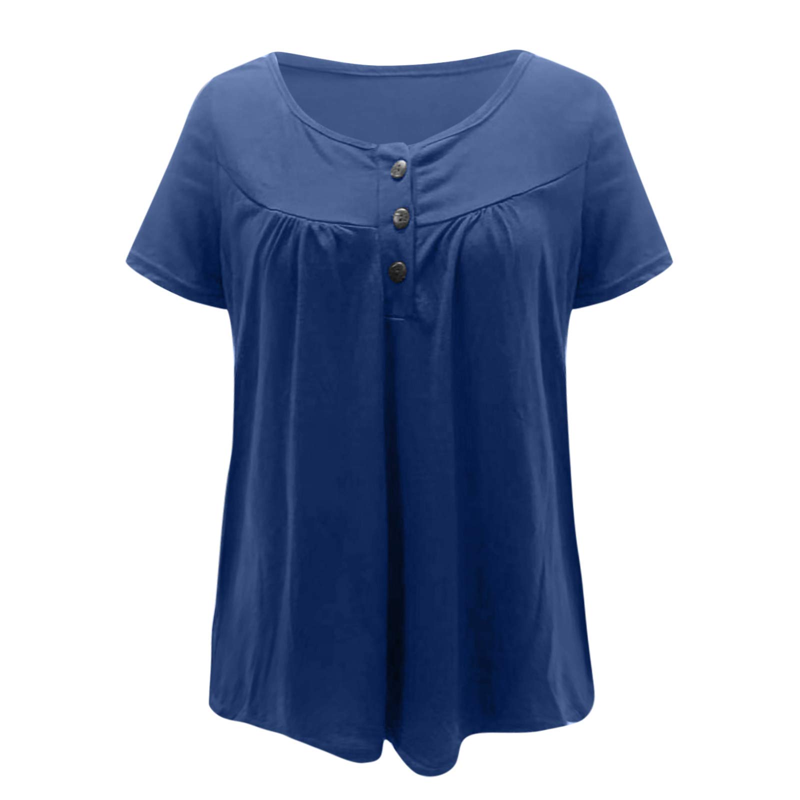FMCHICO Women's Summer Casual Short Sleeve Tunic Top with Ruffle Detail & Button Front - Loose Fit Blouse for Beach, Vacation & Everyday Wear