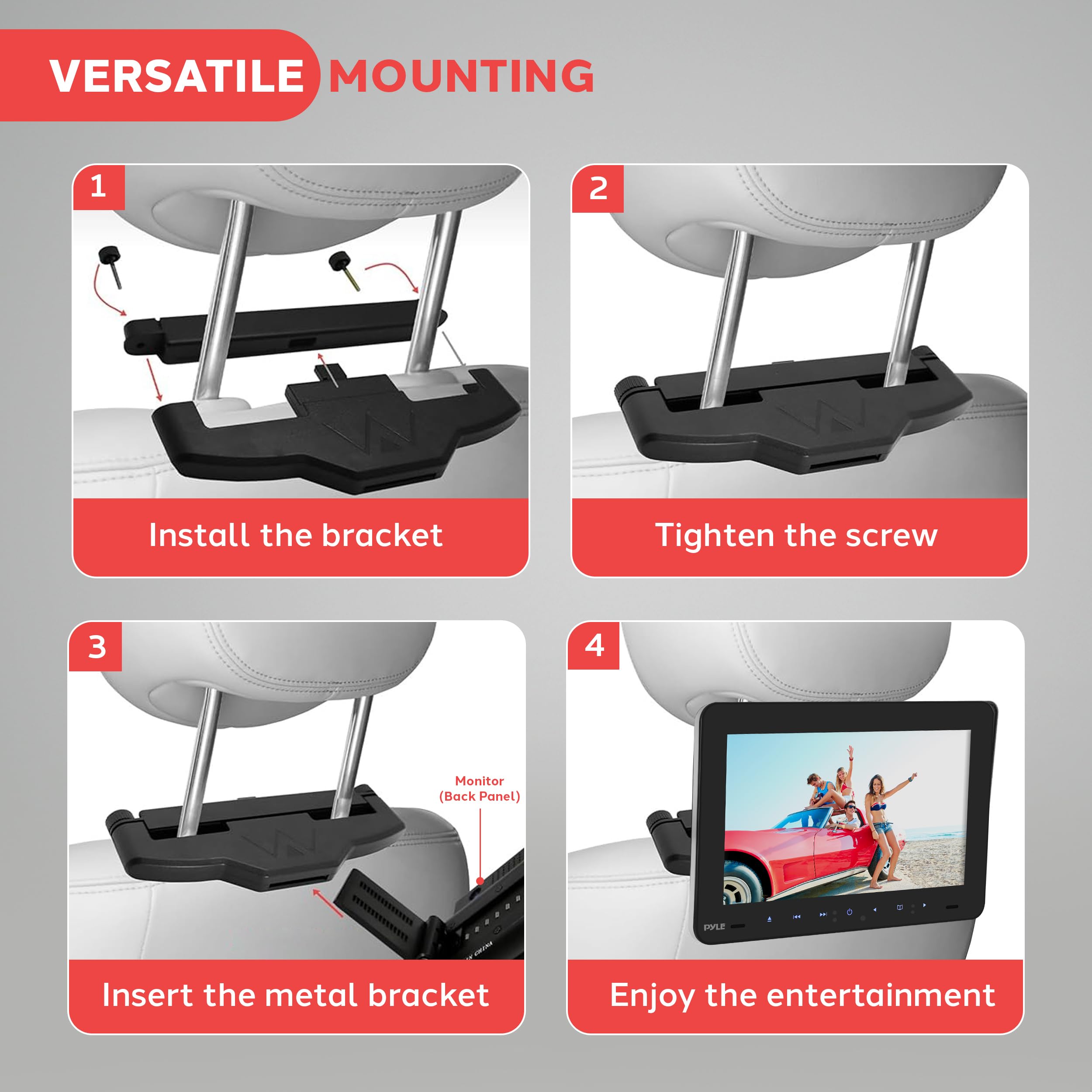 Pyle 9.4 Inch Universal Car Headrest DVD Player with Mount - Dual Screen Car Entertainment System for Backseat Passengers | Perfect for Road Trips, Family Travel & Kids Entertainment