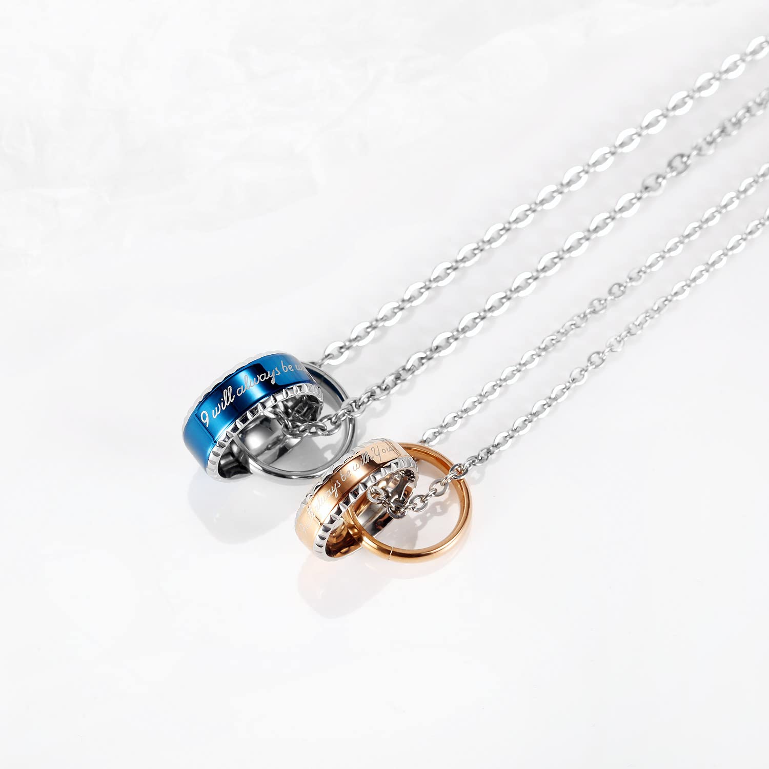 His & Hers Matching Couple Pendant Necklace Set - 'I Will Be With You' Korean Love Style with Lucky Bean Charm | Romantic Gift for Anniversaries, Valentine's Day & Couples Jewelry