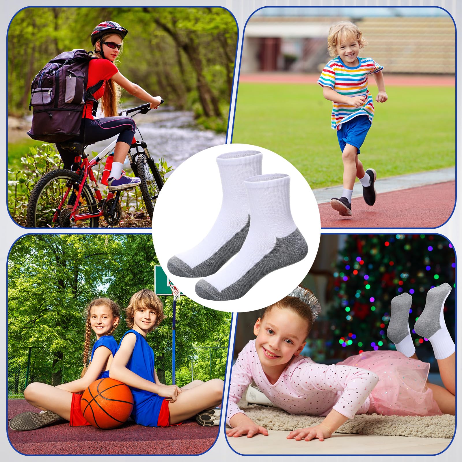 Ramede 100 Pairs Kids Socks - Boys & Girls Crew Cushioned Ankle Socks - Soft Ribbed Athletic Socks for Children (White & Gray, Size 9-12 Years) - Perfect for School, Sports & Daily Wear
