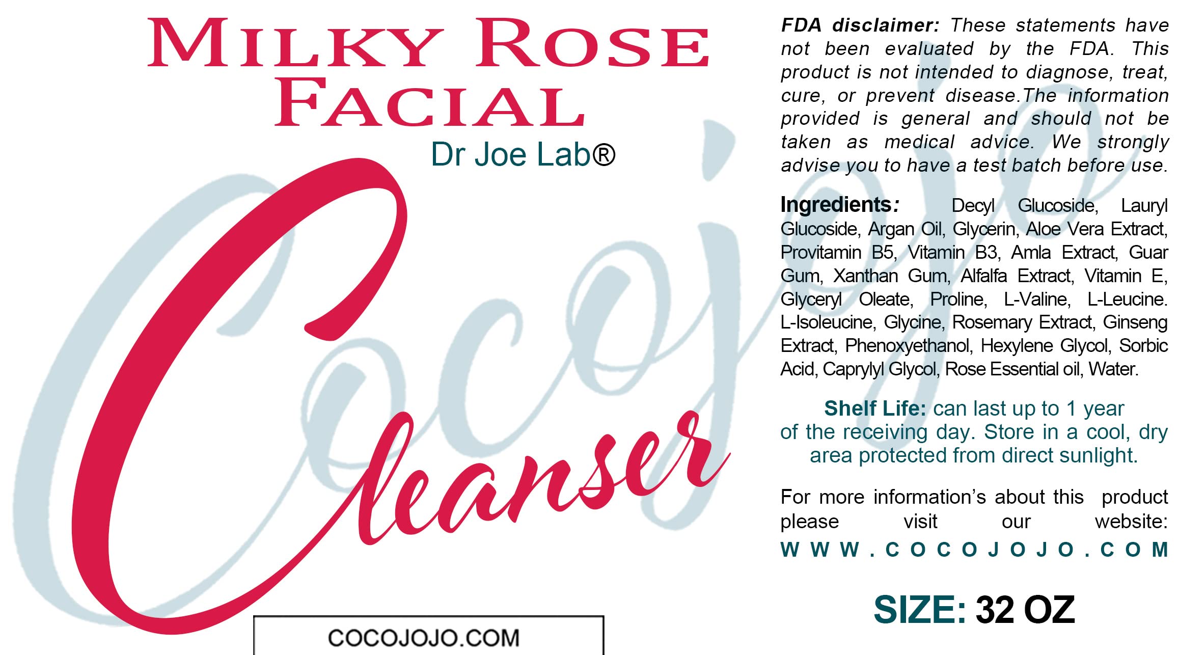 **Dr. Joe Lab Milky Rose Foaming Facial Cleanser - Hydrating & Gentle Makeup Remover with Vitamin E, Argan Oil & Glycerin | Paraben & Sulfate-Free | Daily Use for Face & Body | Perfect for Sensitive Skin & Morning/Night Routine (32 oz)**