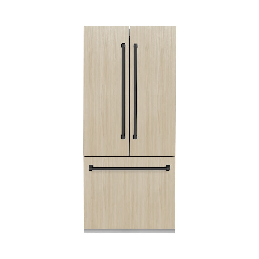 ZLINE Autograph Edition 36 Inch Panel Ready French Door Refrigerator - 19.6 cu ft Built-In Bottom Freezer with Water Dispenser & Ice Maker - Matte Black Accents (RBIVZ 36 MB) - Perfect for Modern Kitchens and Open Concept Homes