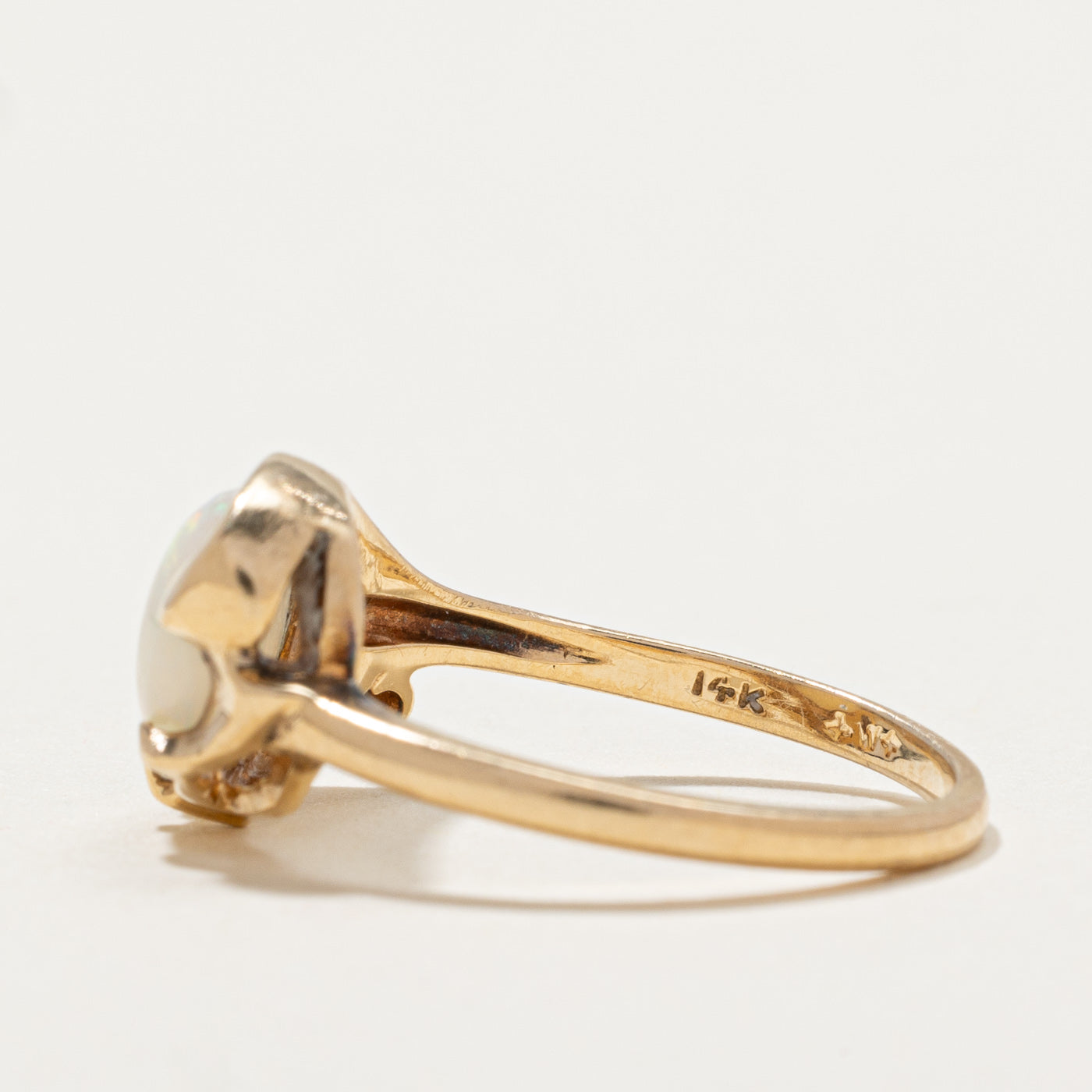 14K Yellow Gold Opal and Diamond Ring - 1.25ct Opal with 0.02ct Diamonds - Size 6.75 - Elegant Birthstone Jewelry for Women, Perfect for Engagement, Anniversary or Special Occasion Gift