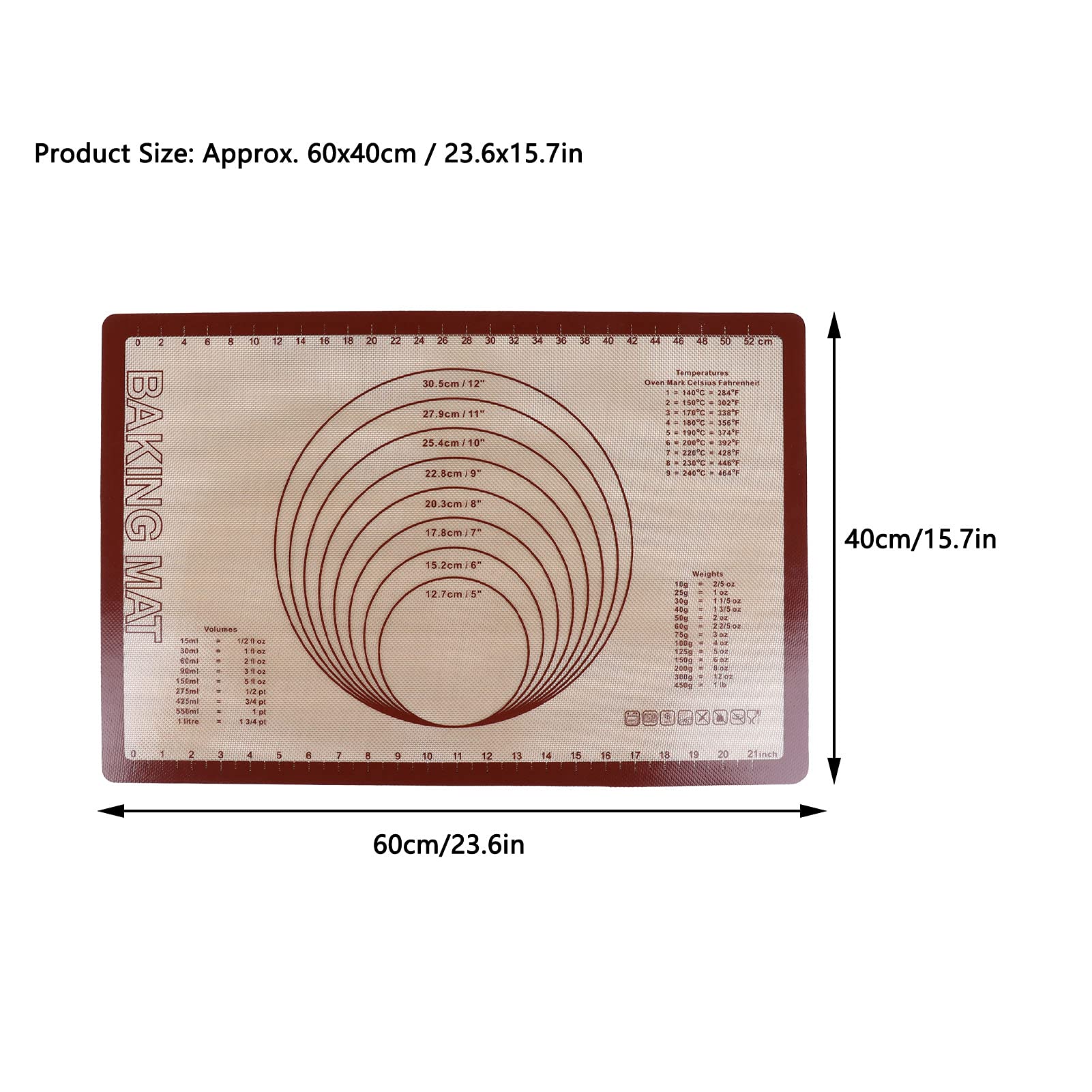 Non-Stick Silicone Baking Mat with Fiberglass - Reusable, Multi-Purpose Dough Kneading & Baking Sheet for Kitchen, Bakery & Home | Perfect for Cookies, Pastries, Bread & More