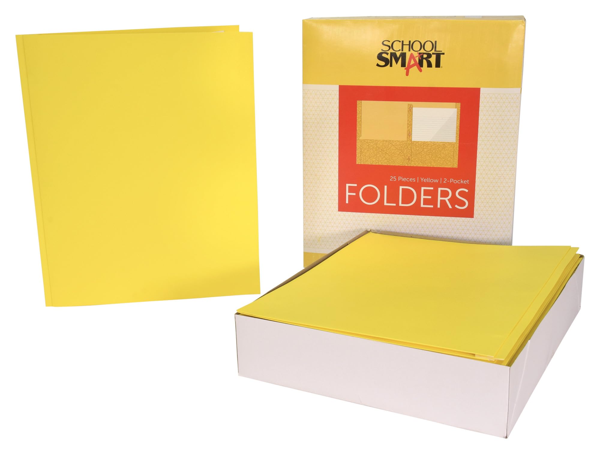School Smart 2-Pocket Folders with Fasteners - Yellow, Pack of 25 | Durable School & Office Supplies for Organizing Papers, Homework & Documents