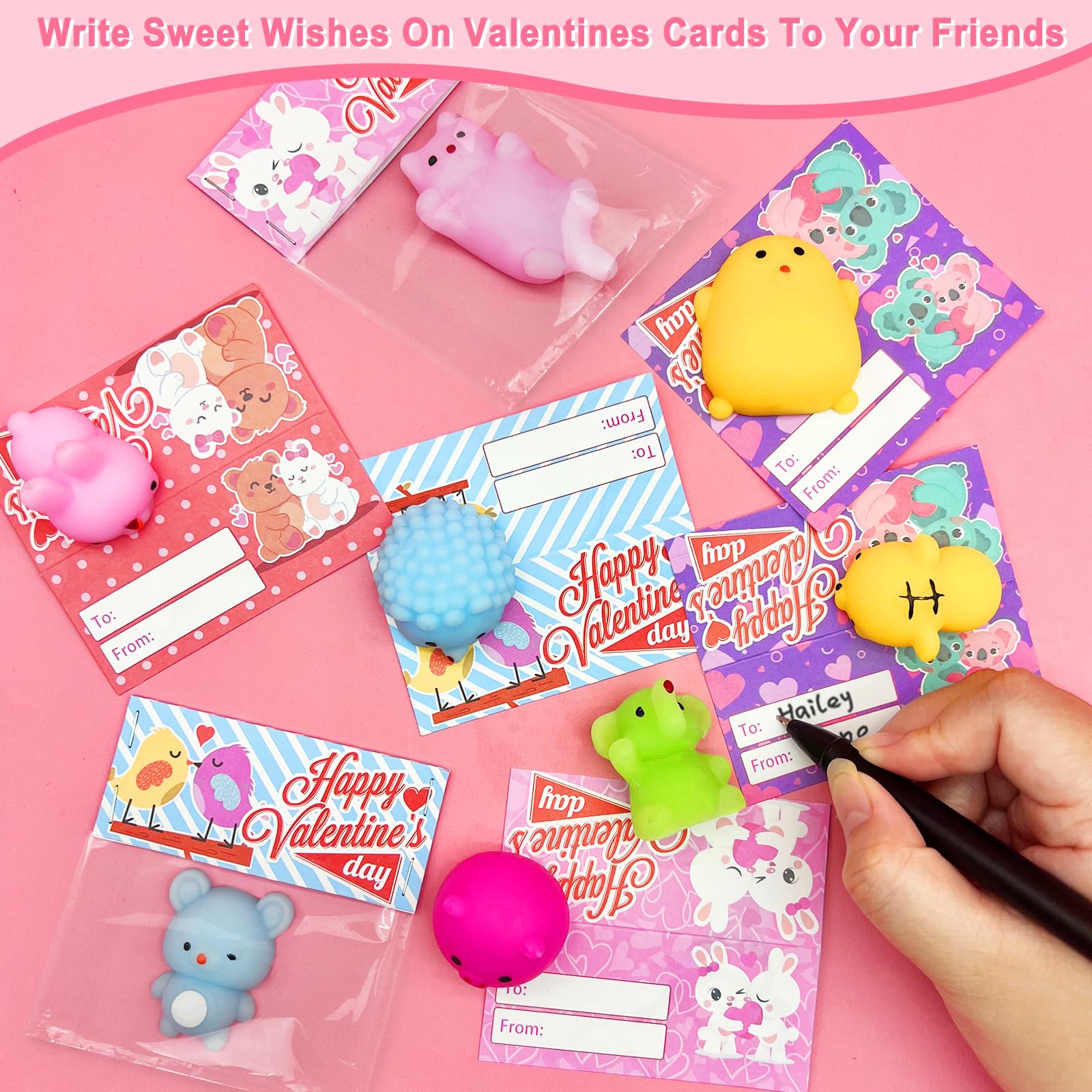 36 Pack Valentine's Day Cards for Kids with Cute Animal Mochi Squishies - Classroom Exchange Gifts, Party Favors & Stress Relief Toys for Boys and Girls - Perfect for Valentine's Day Celebrations, School Activities and Sensory Play