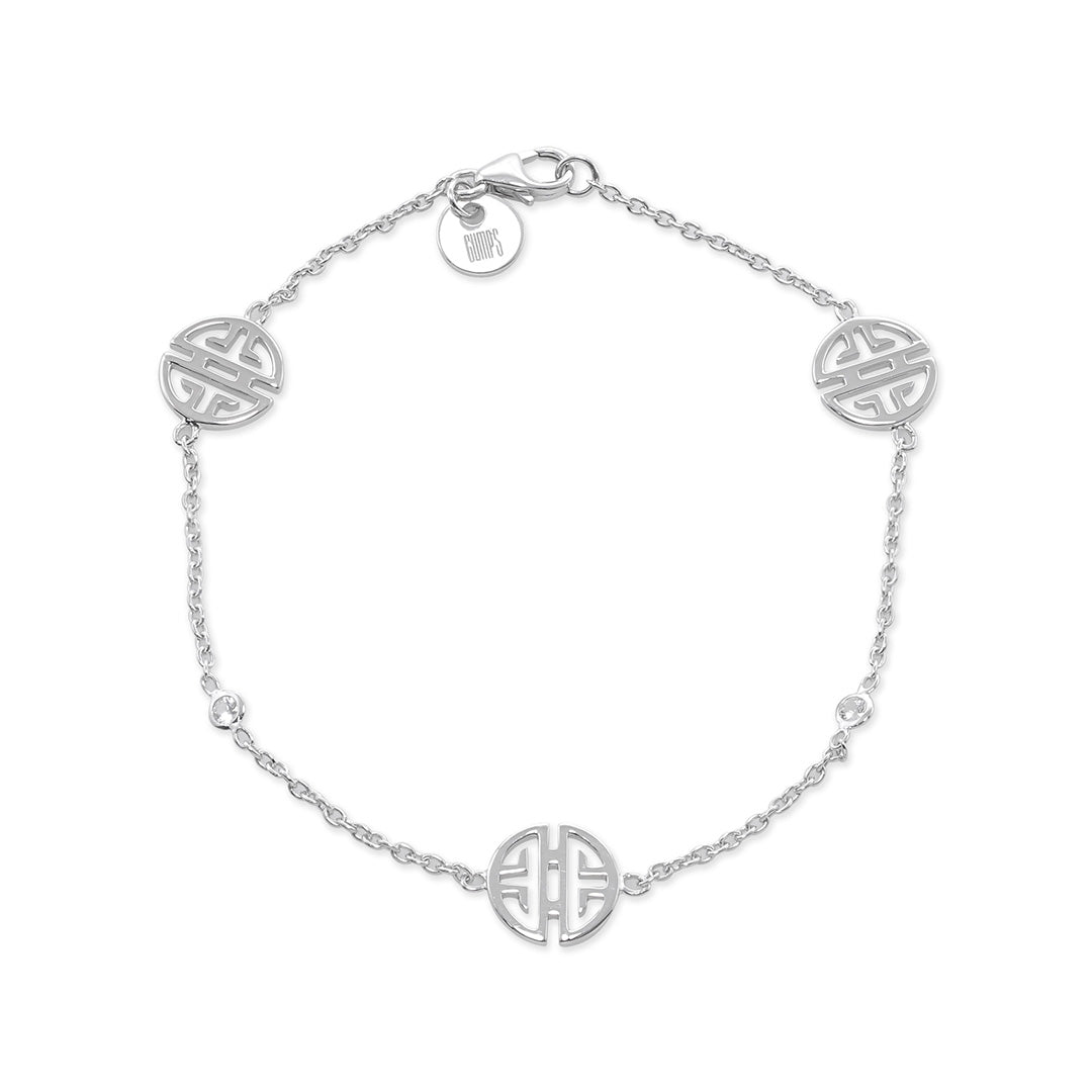 Elegant Silver Shou & White Sapphire Station Bracelet for Women - Perfect for Weddings, Parties & Everyday Wear