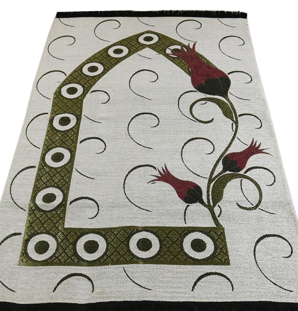 Premium Chenille Woven Islamic Prayer Rug - Turkish Tulip Design in White & Red Colors | Soft & Durable Prayer Mat for Home, Mosque & Travel Use