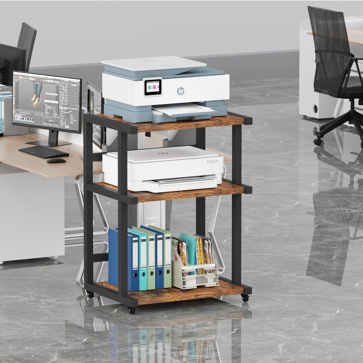 3-Tier Heavy Duty Mobile Printer Stand with Wheels & Storage Shelf - 20.47