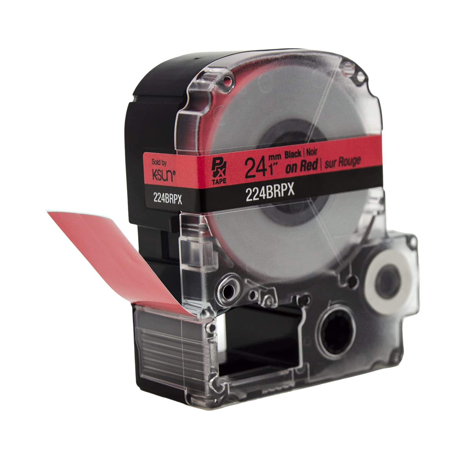 Epson LABELWORKS 224BRPX PET Polyester Tape Cartridge - Black on Red Label Maker Tape - 1 Inch (24mm) Wide, 30 Feet - Perfect for Office, Warehouse & Home Organization