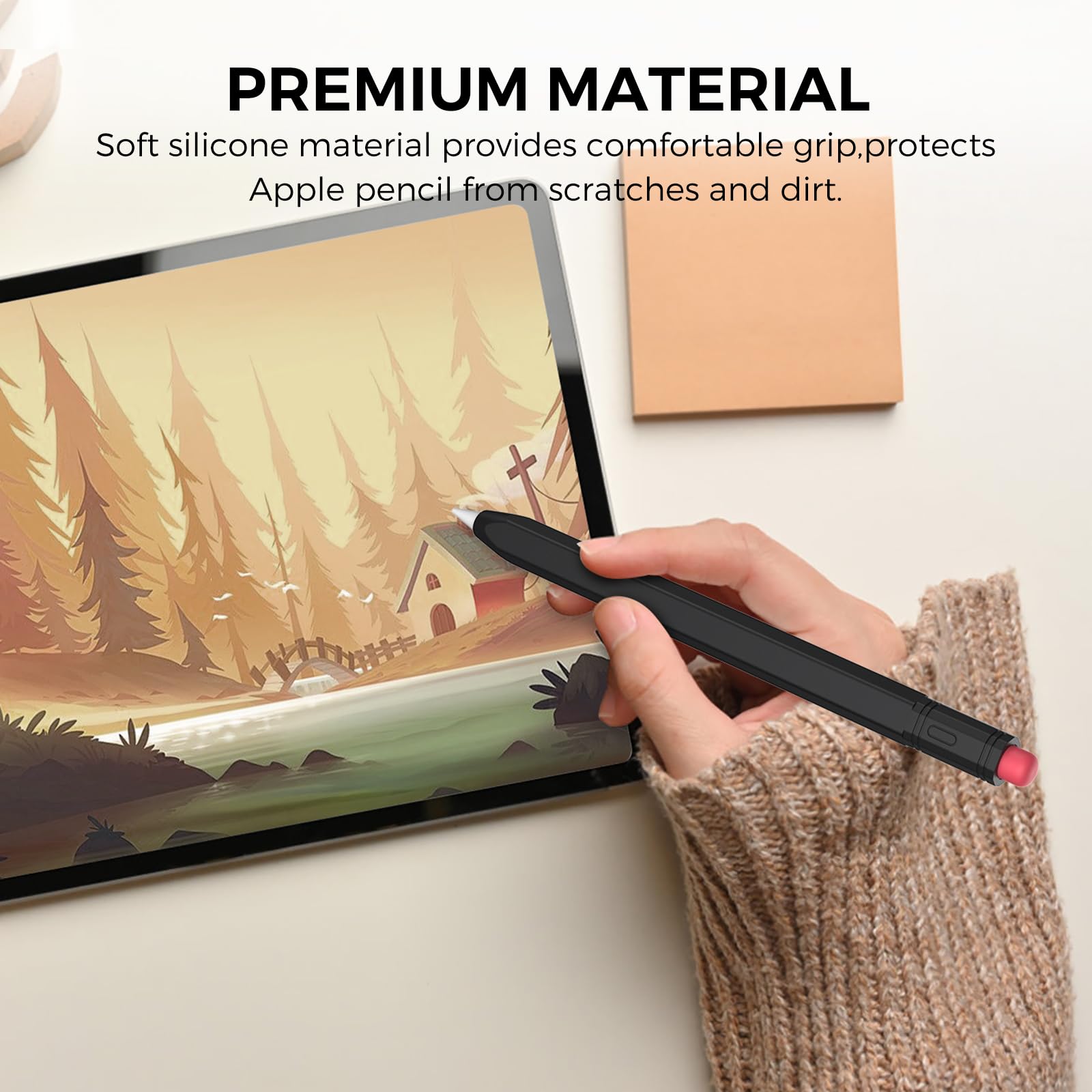 AhaStyle Classic Silicone Sleeve Cover for Apple Pencil USB-C - Protective Skin Holder with Grip | Compatible with Apple Pencil (2nd Gen) | Perfect for Drawing, Note-Taking & iPad Pro Accessories (Black)