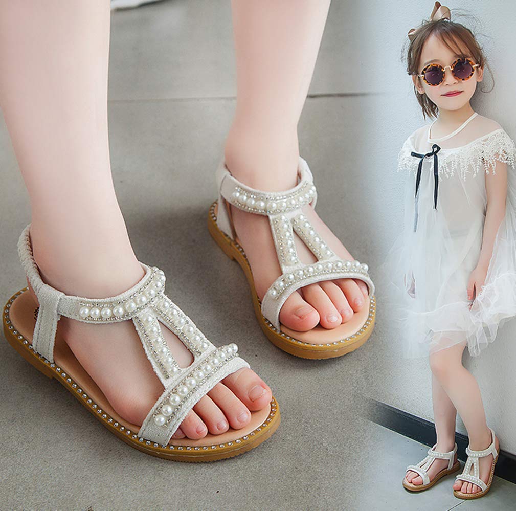 Girl's Rhinestone Open Toe Sandals - Sparkly Beaded Summer Beach Shoes for Princess | Perfect for Vacation, Pool Party & Casual Outings